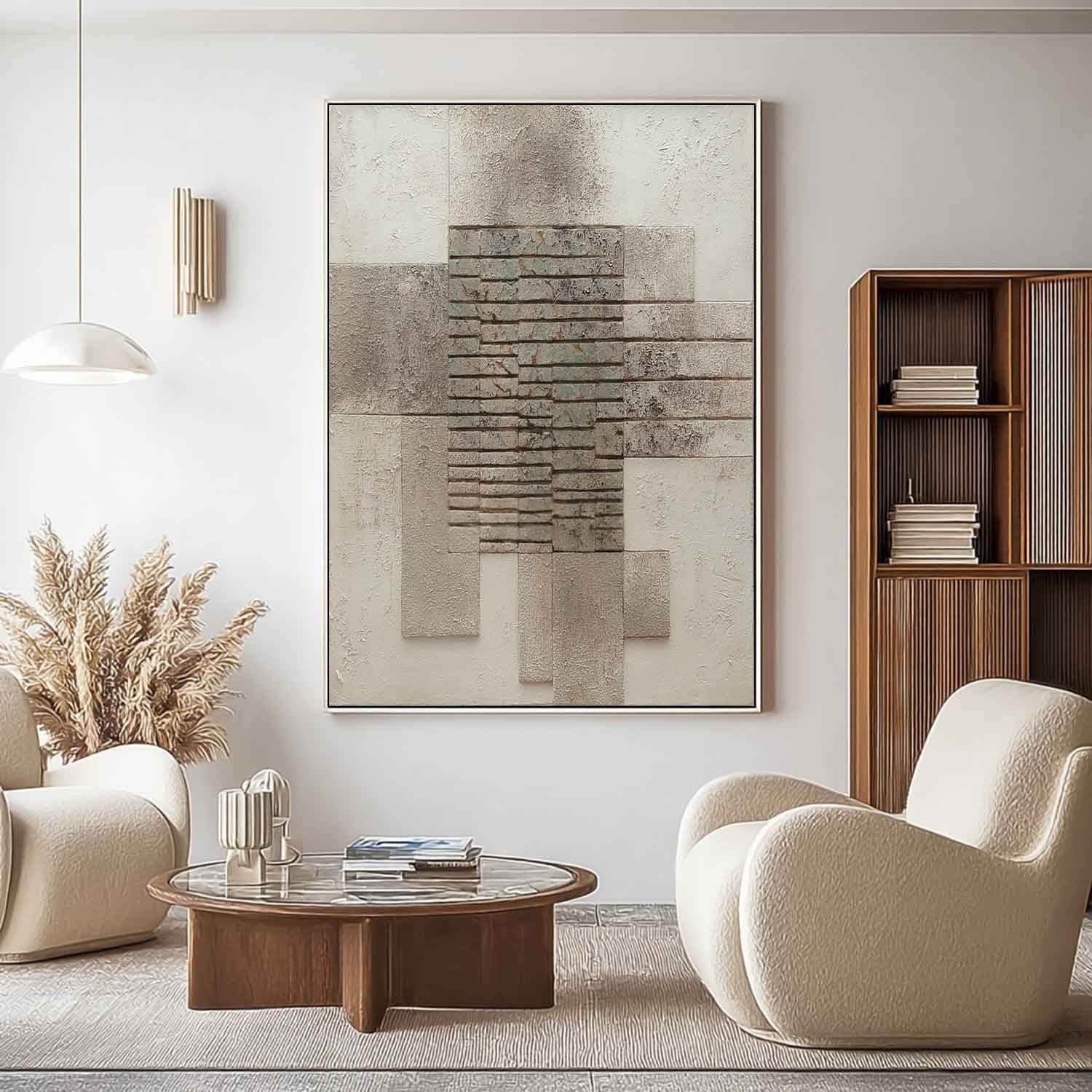 Wabi-Sabi Stacked Stone Bas-Relief Painting - Neutralighting