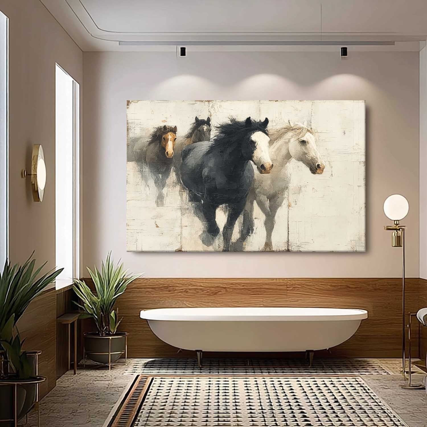 Wall Art Dynamic Textured Running Horses - Neutralighting