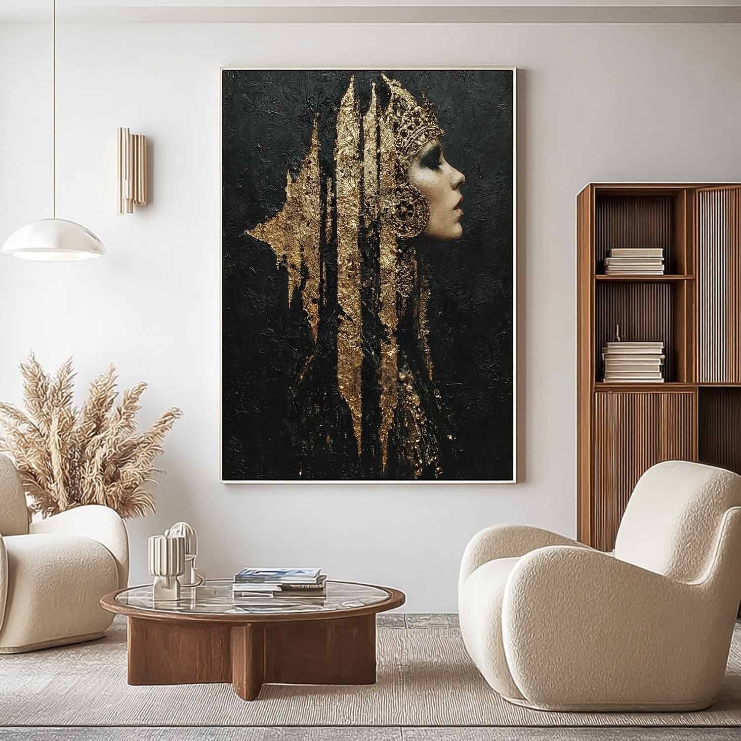 Wall Art Black Gold Queen Profile Portrait - Neutralighting