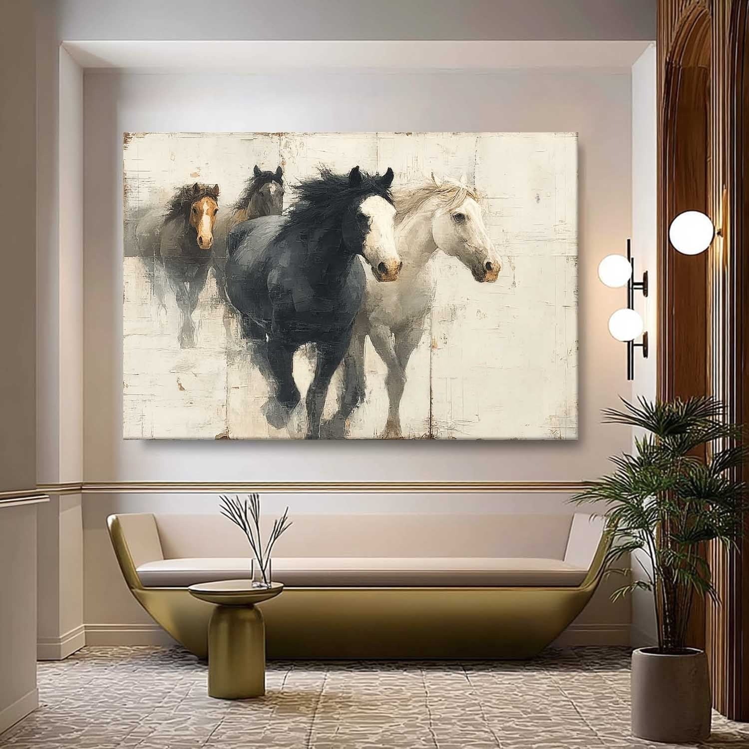 Wall Art Dynamic Textured Running Horses - Neutralighting