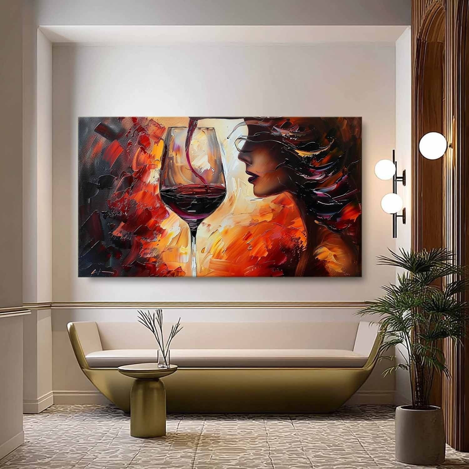 Wall Art Woman Wine Pouring Impasto - Neutralighting