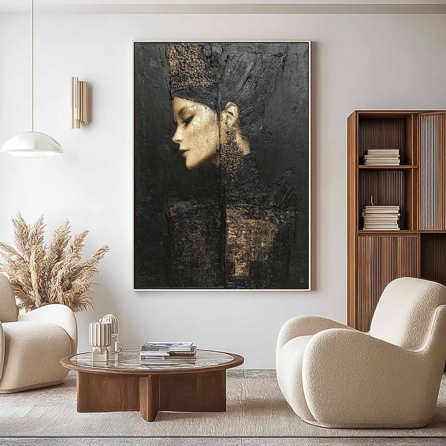 Wall Art Black Gold Female Profile Portrait - Neutralighting