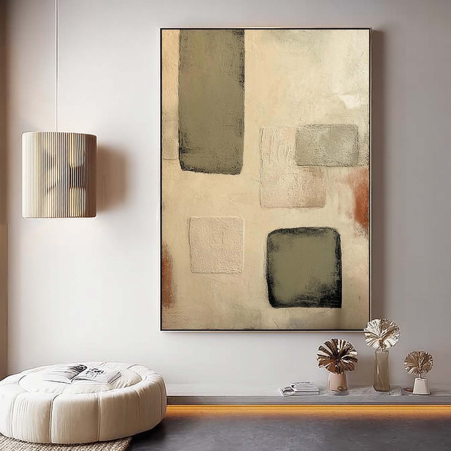 Wall Art Vertical Minimalist Abstract Geometric Scene Muted - Neutralighting
