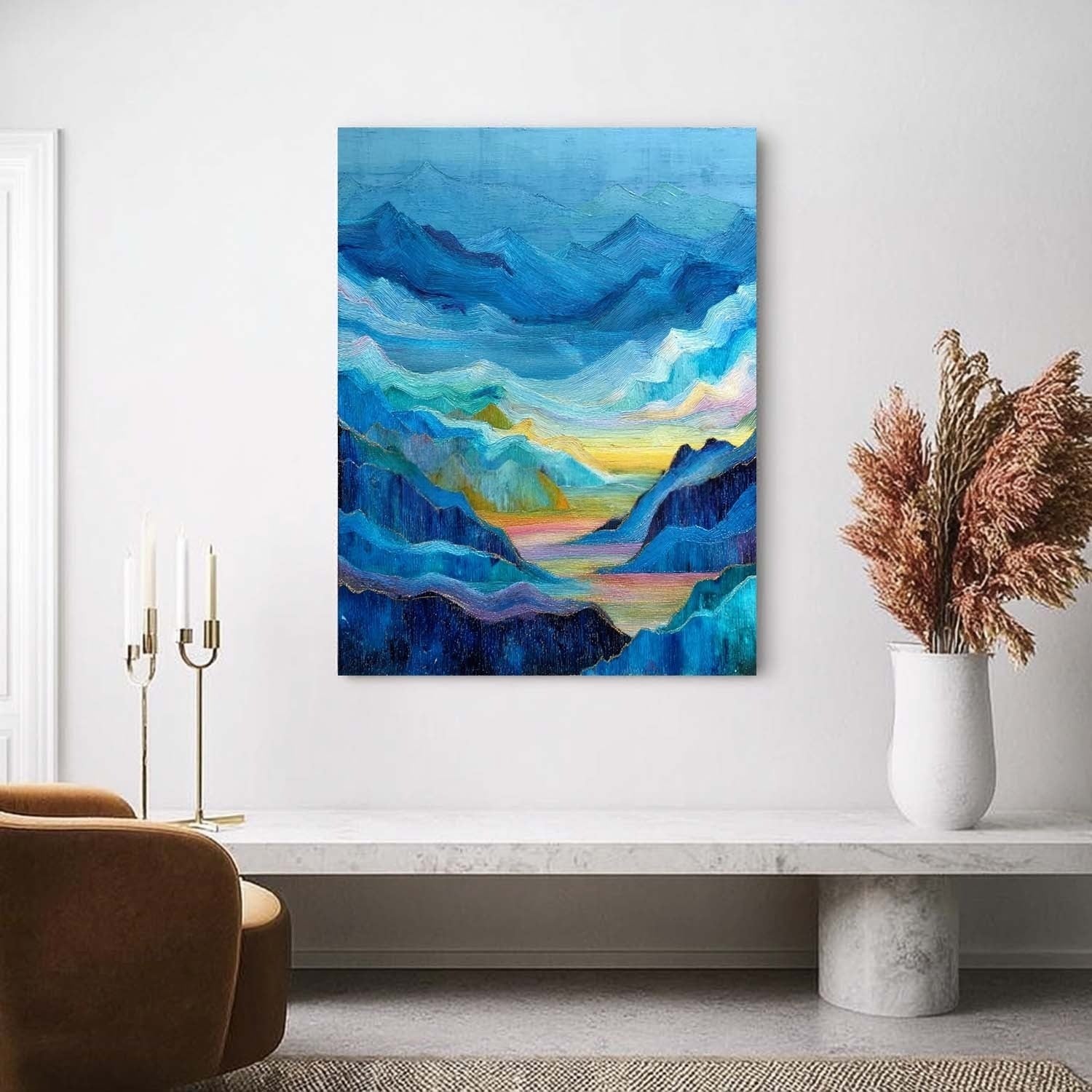 Wall Art Textured Mountain Landscape Oil Painting - Neutralighting