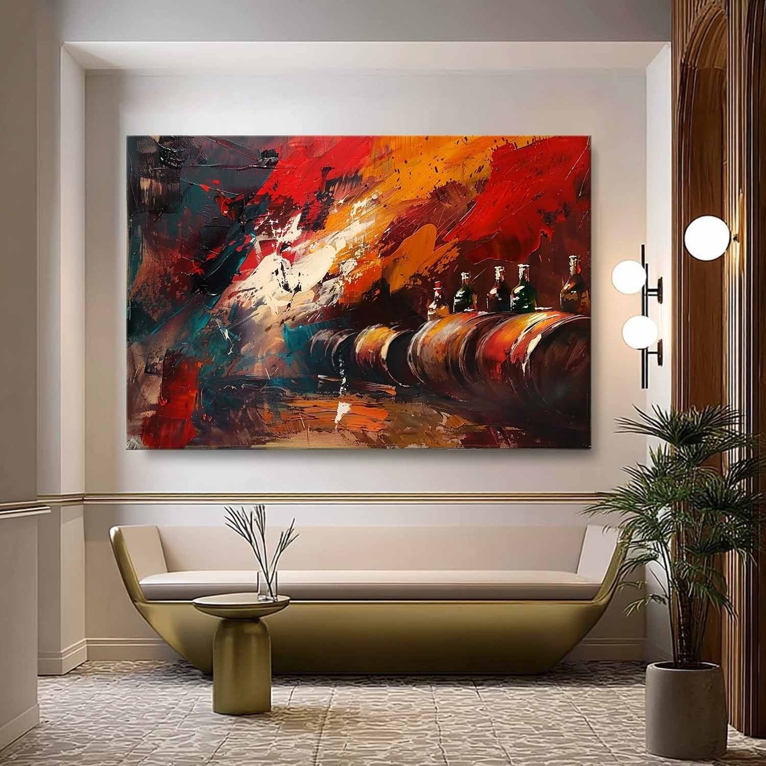 Wall Art Bold Textured Wine Barrel Bottle - Neutralighting