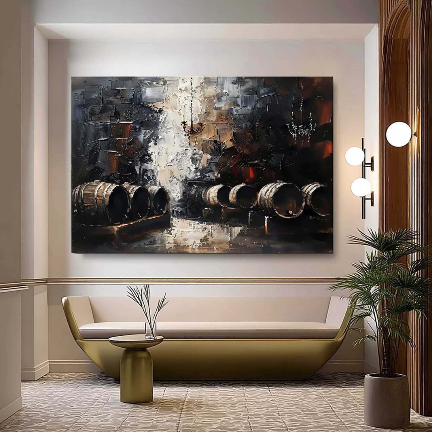 Wall Art Panoramic Impressionist Wine Cellar Scene Moody - Neutralighting