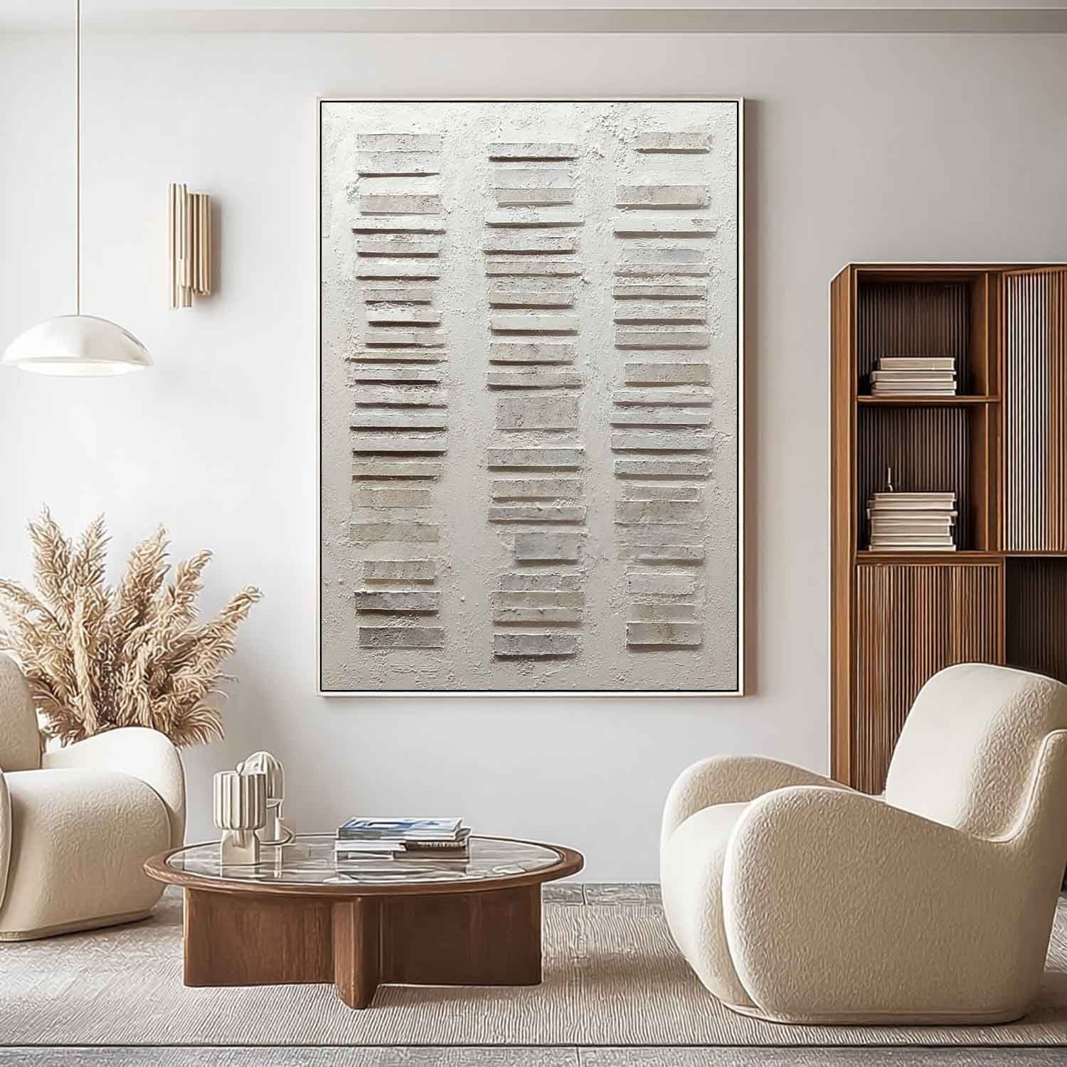 Wall Art Vertical Textured Abstract Striped Scene Serene Neutral - Neutralighting