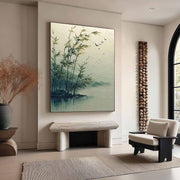 Misty Lakeside Bamboo 3D Impasto Painting - Neutralighting