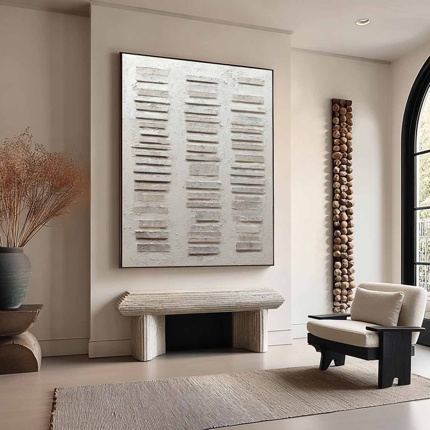 Wall Art Vertical Textured Abstract Striped Scene Serene Neutral - Neutralighting