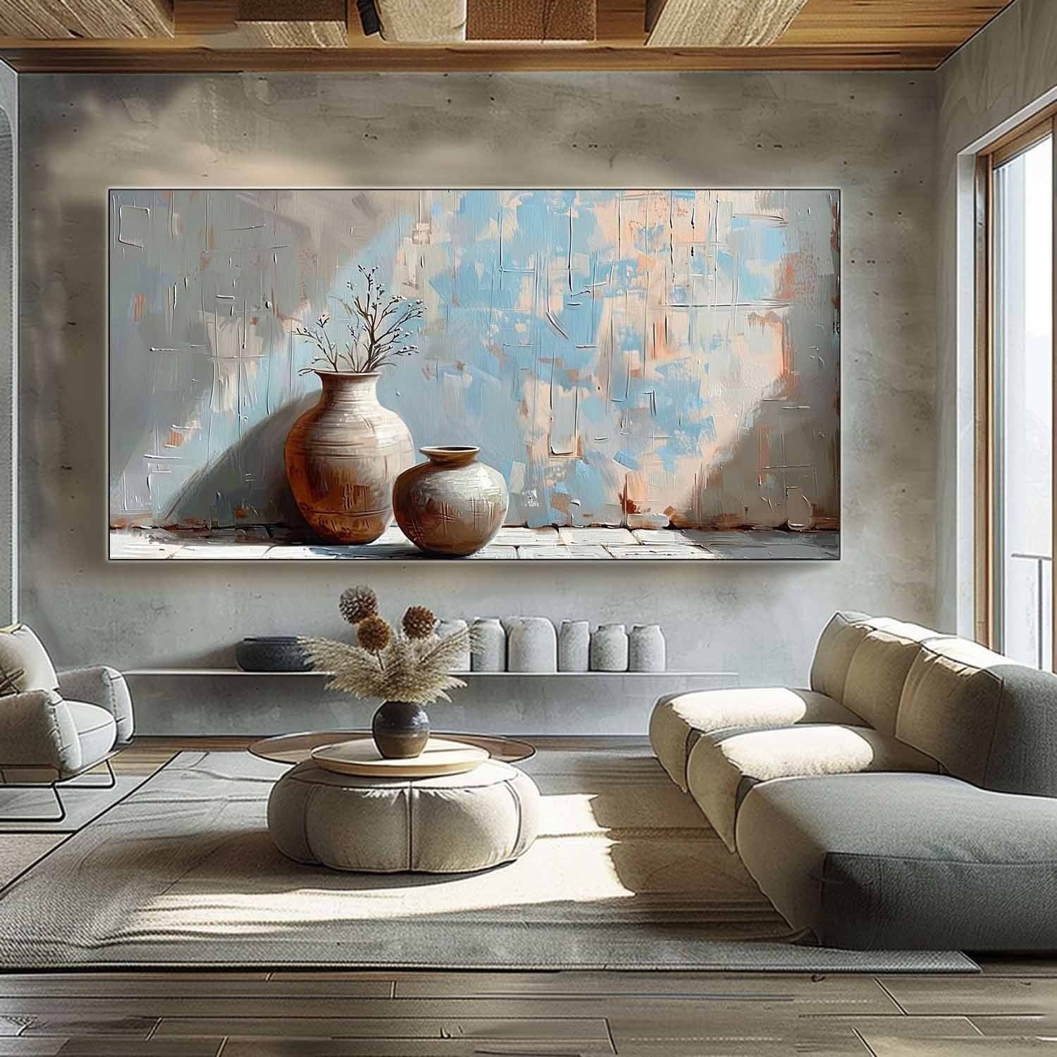 Wall Art Panoramic Ceramic Vase Duo Wabi-Sabi - Neutralighting