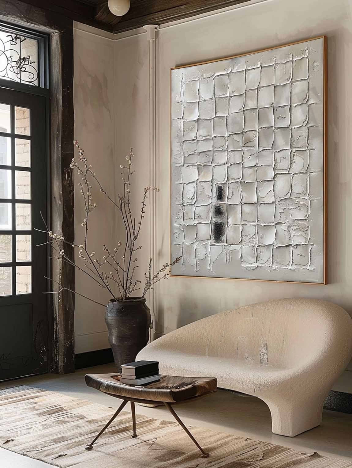 Wall Art Neutral Grid Plaster Painting - Neutralighting