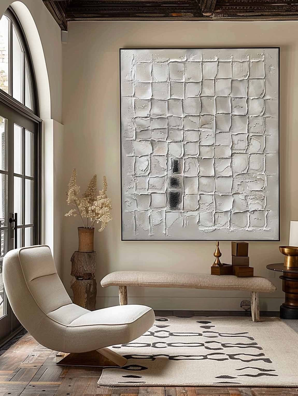Wall Art Neutral Grid Plaster Painting - Neutralighting