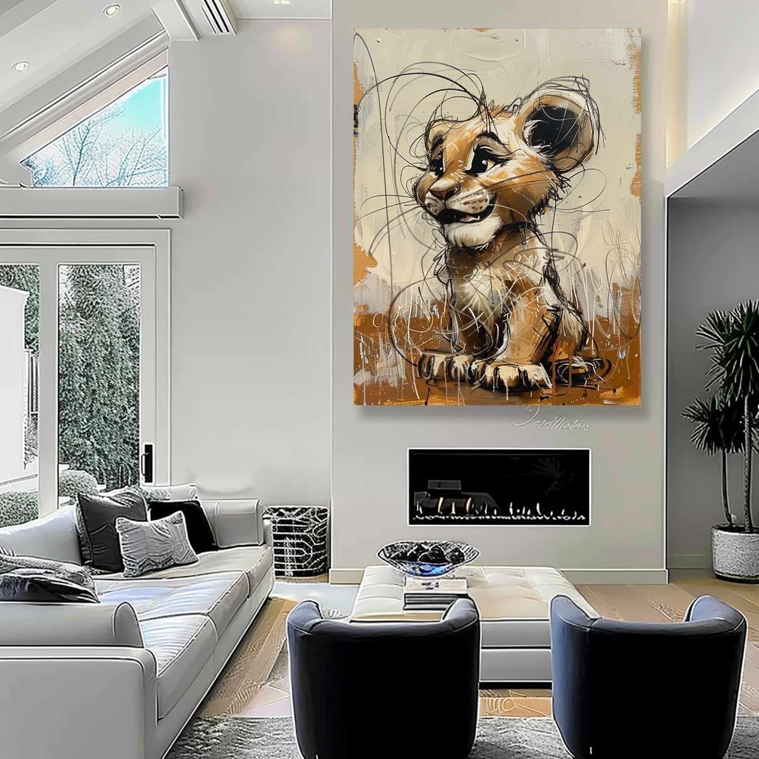 Wall Art Textured Playful Lion Cub - Neutralighting