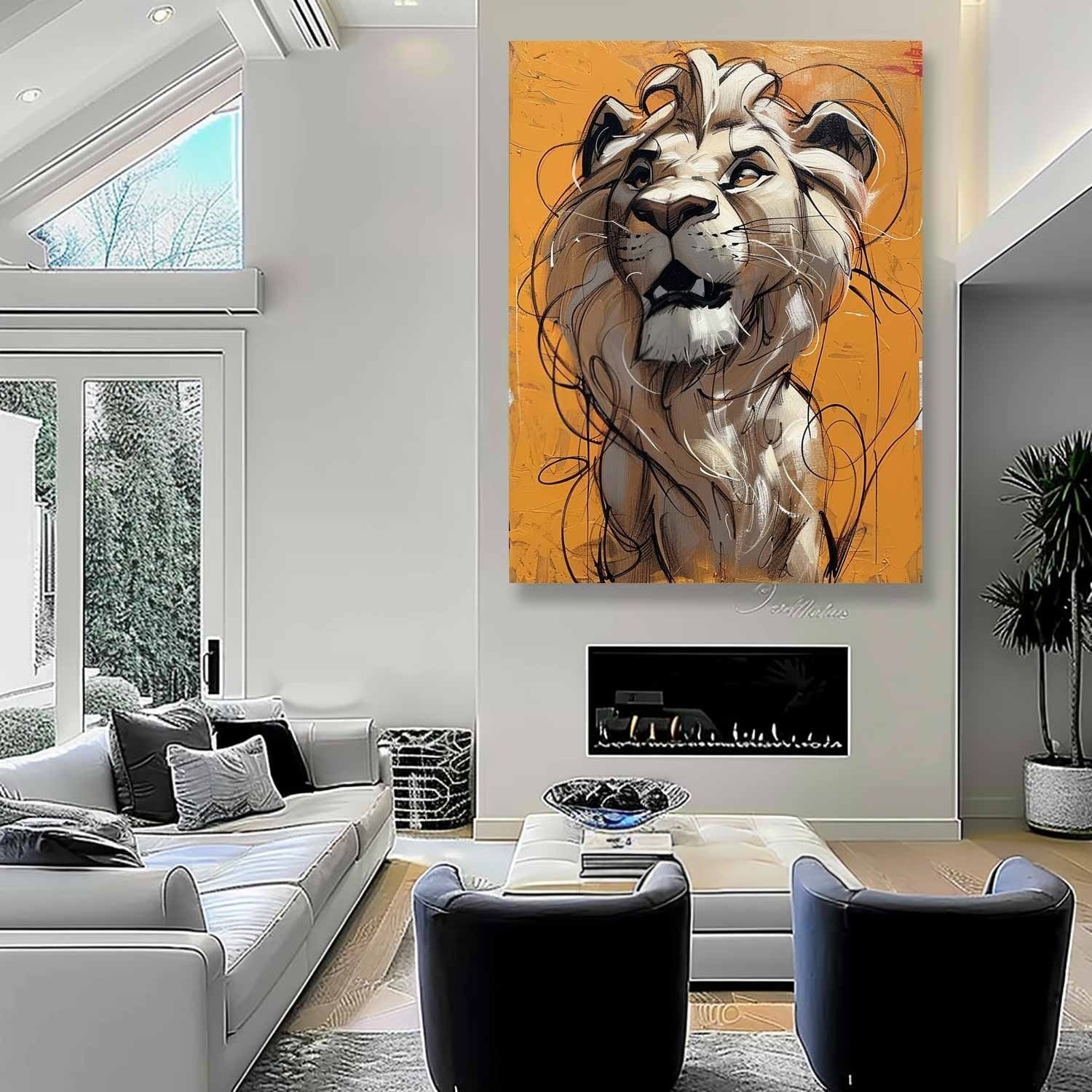 Wall Art Textured Bold Lion Vibrant Orange - Neutralighting