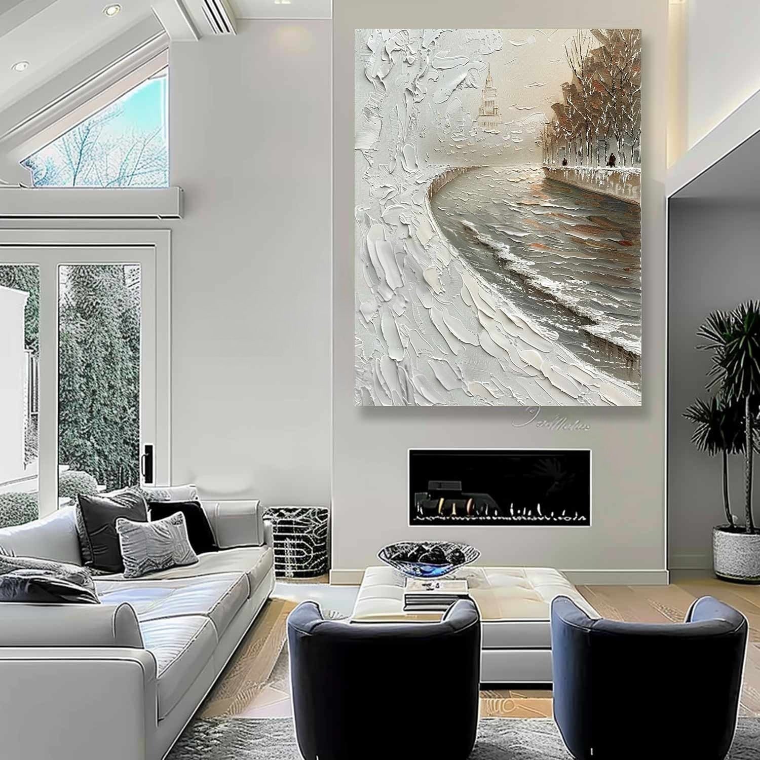 Wall Art Impasto Winter Canal City - Neutralighting
