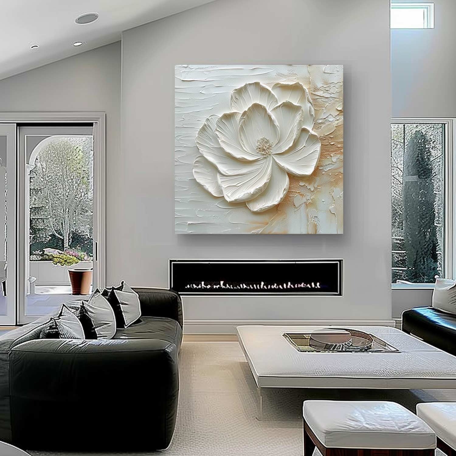 3D White Peony Impasto Painting - Neutralighting