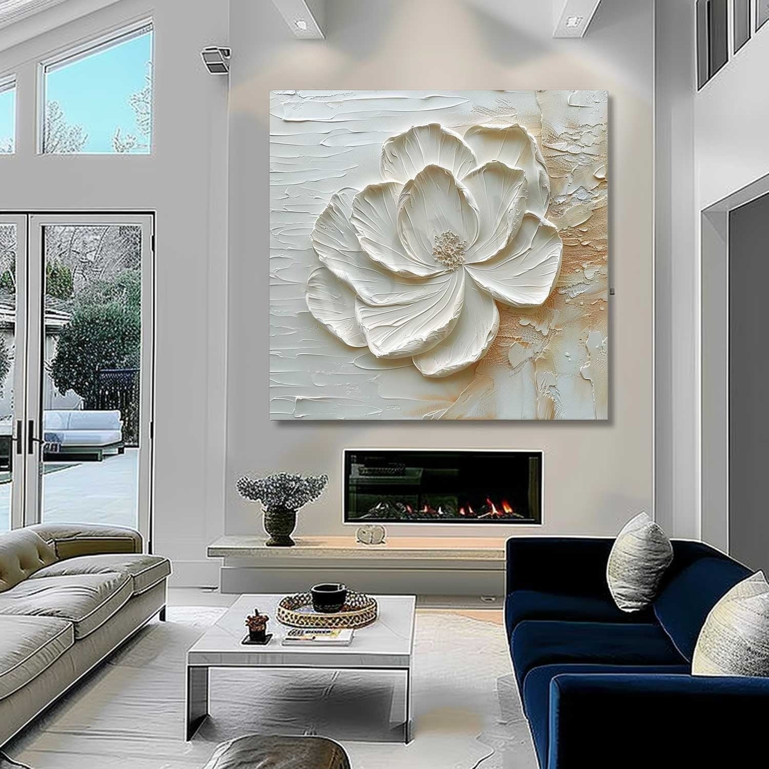 3D White Peony Impasto Painting - Neutralighting