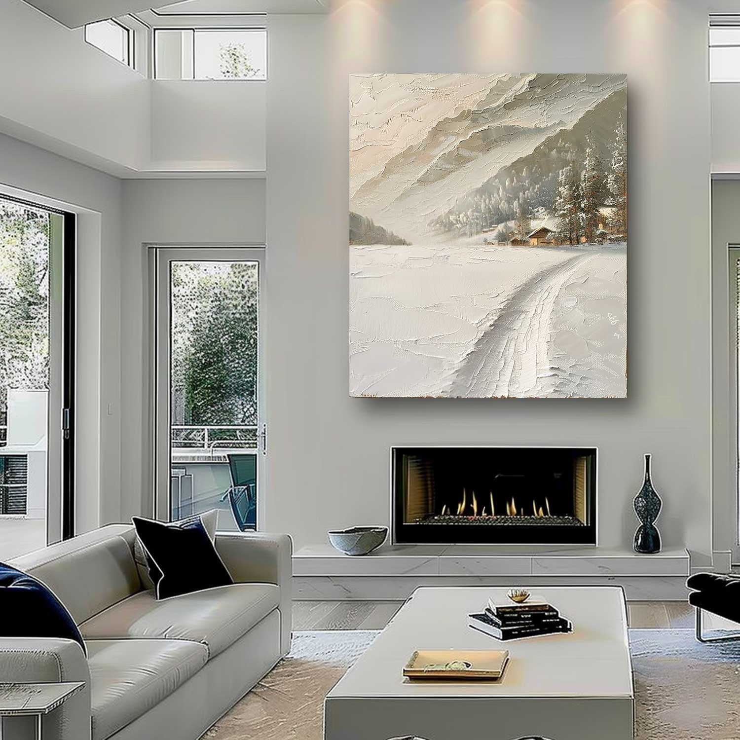 Wall Art Impasto Alpine Winter Cabin - Neutralighting