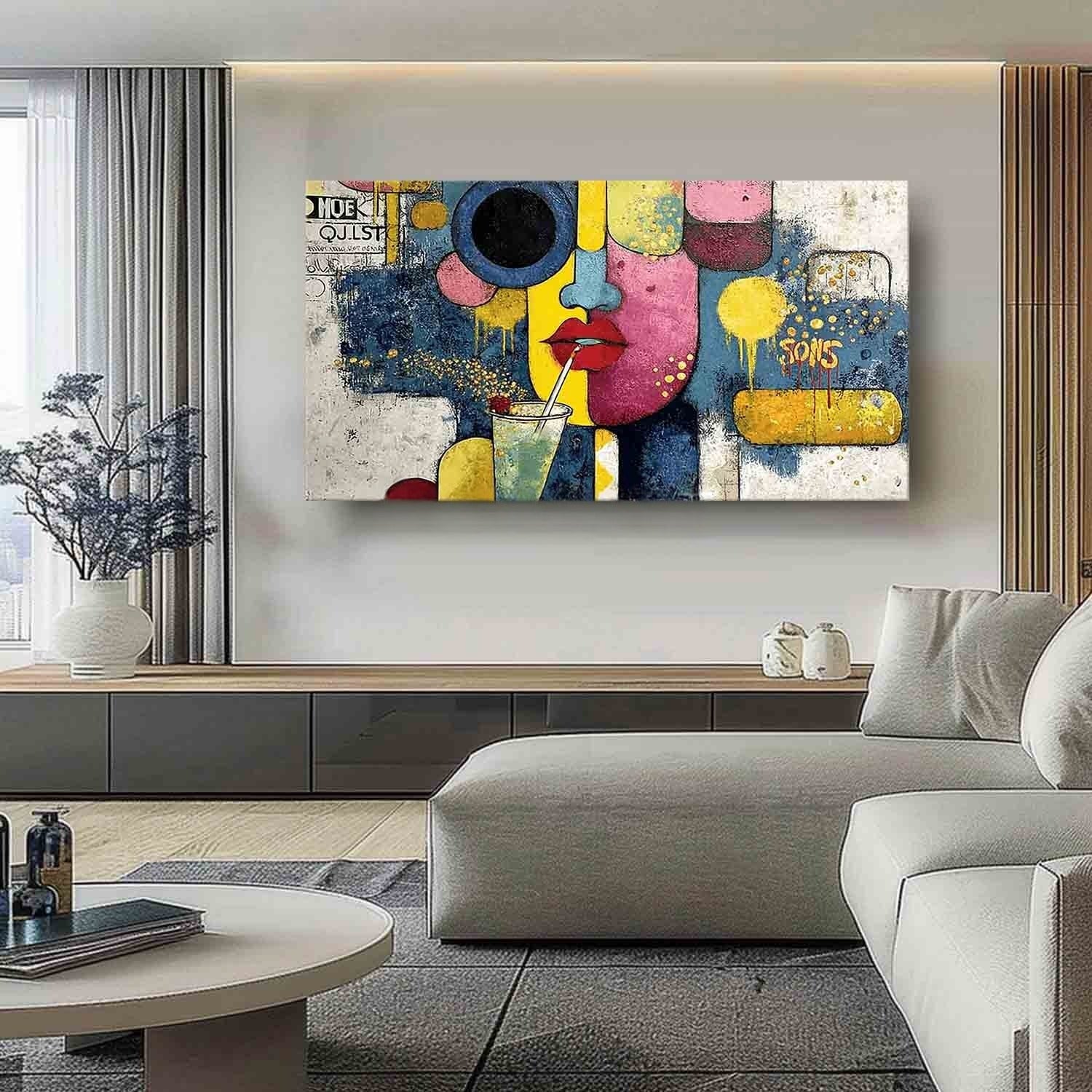 Pop Art Abstract Face & Cocktail Painting - Neutralighting