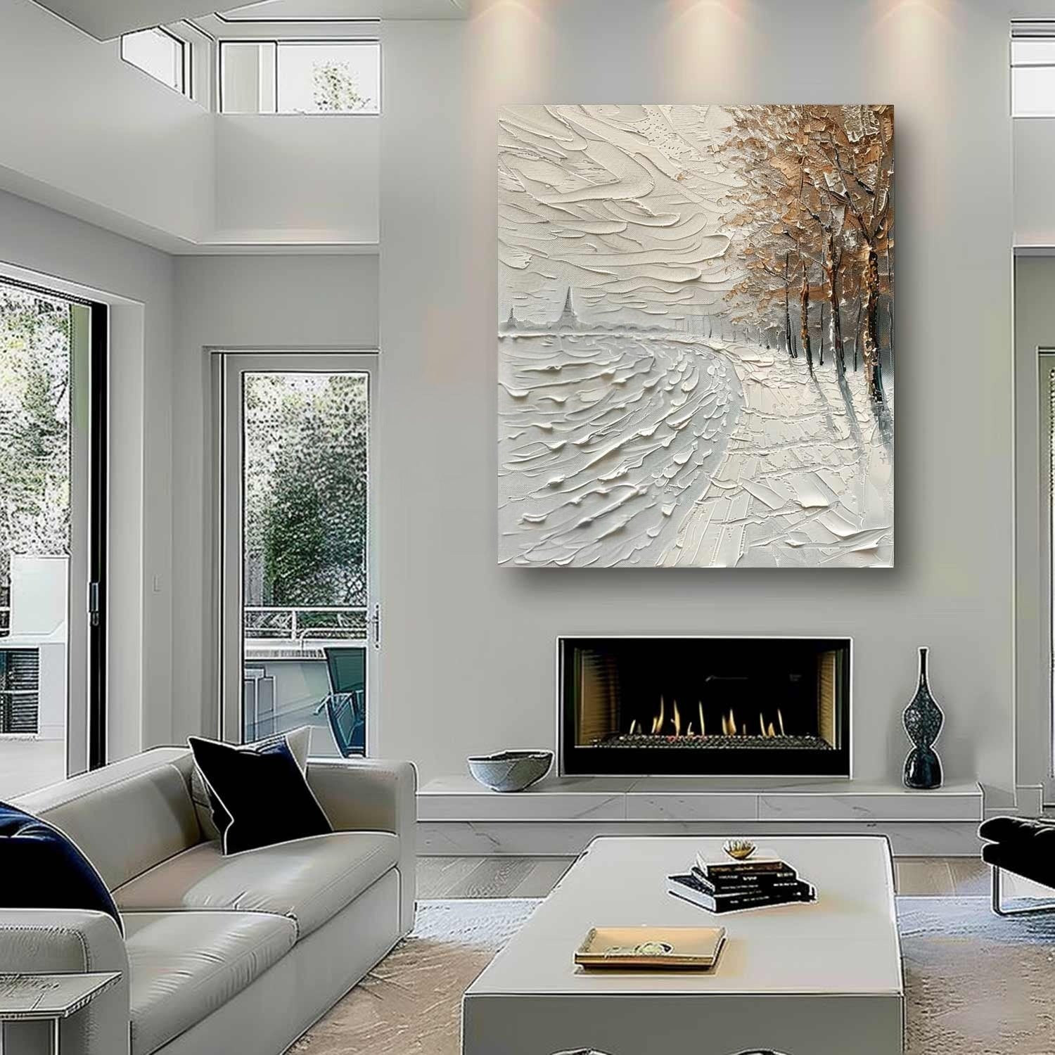 Wall Art Impasto Winter Riverside Path - Neutralighting