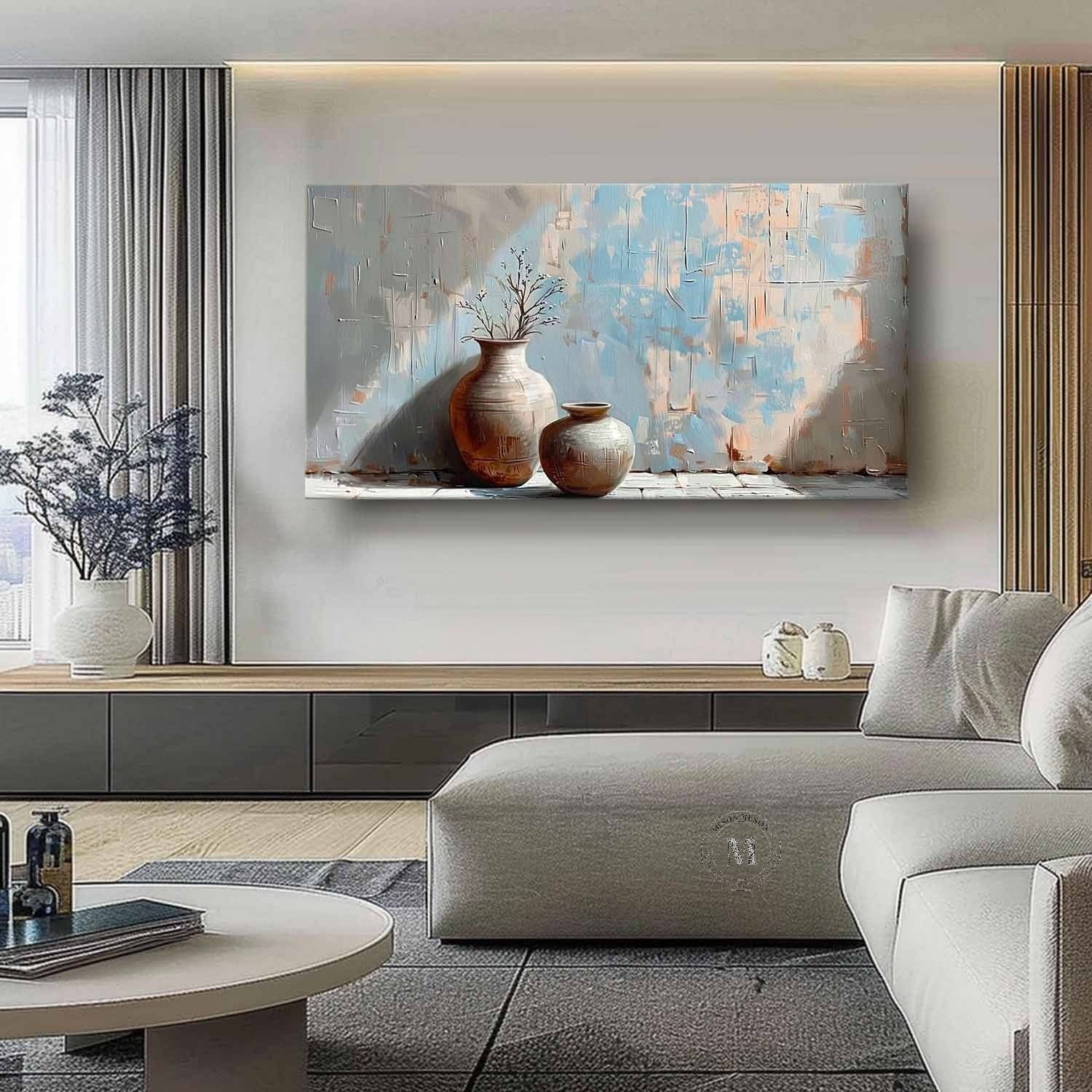 Wall Art Panoramic Ceramic Vase Duo Wabi-Sabi - Neutralighting