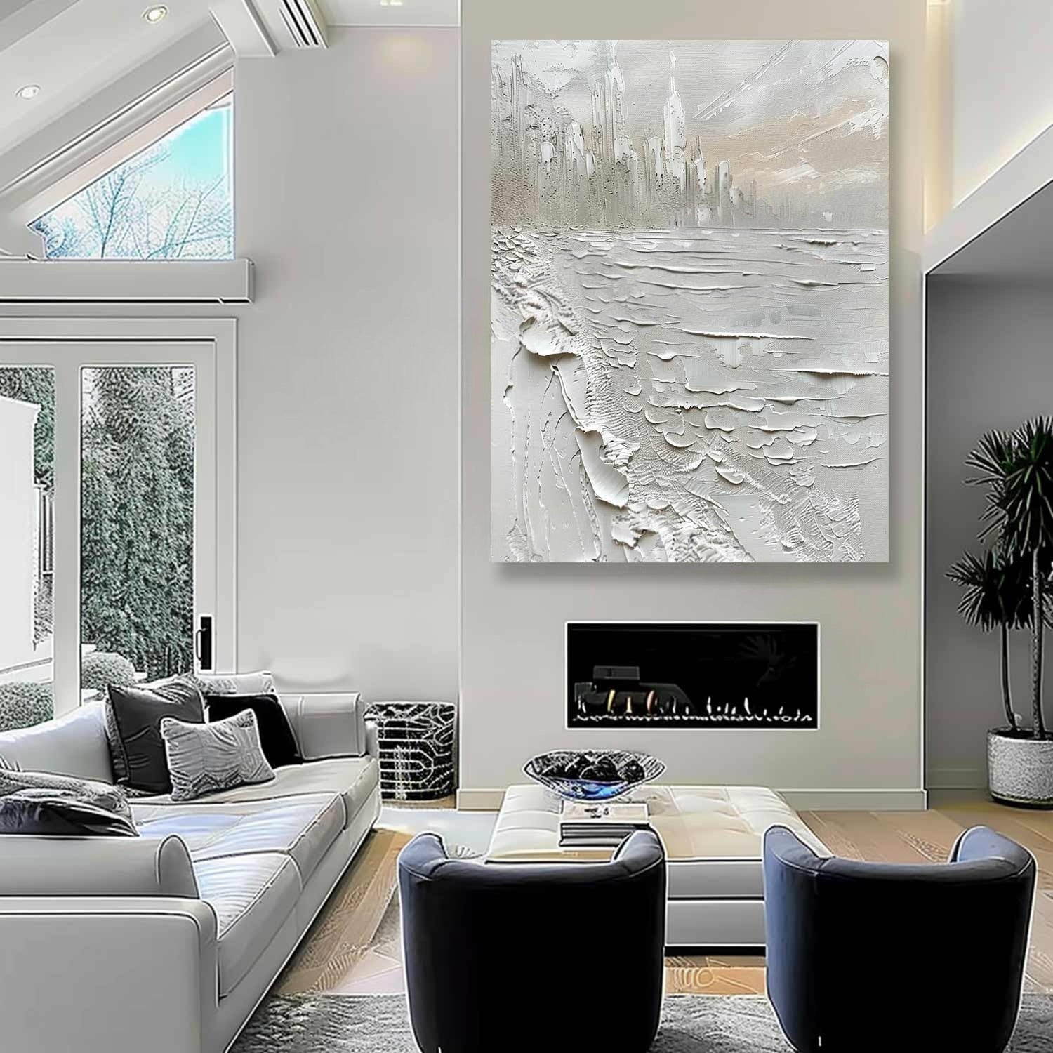Wall Art Impasto Monochrome Cityscape - Neutralighting
