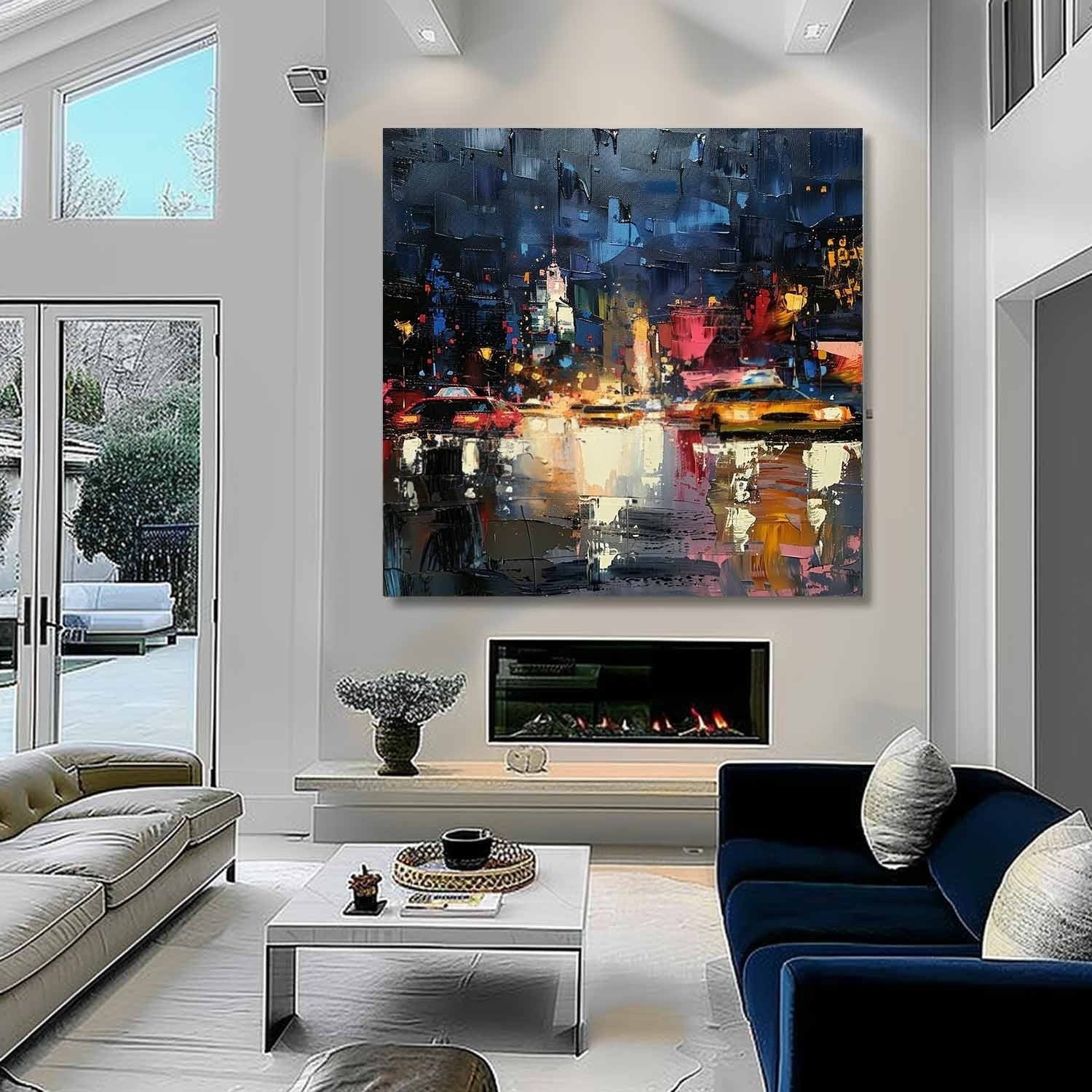 Wall Art Impressionist Textured Urban Nightscape - Neutralighting