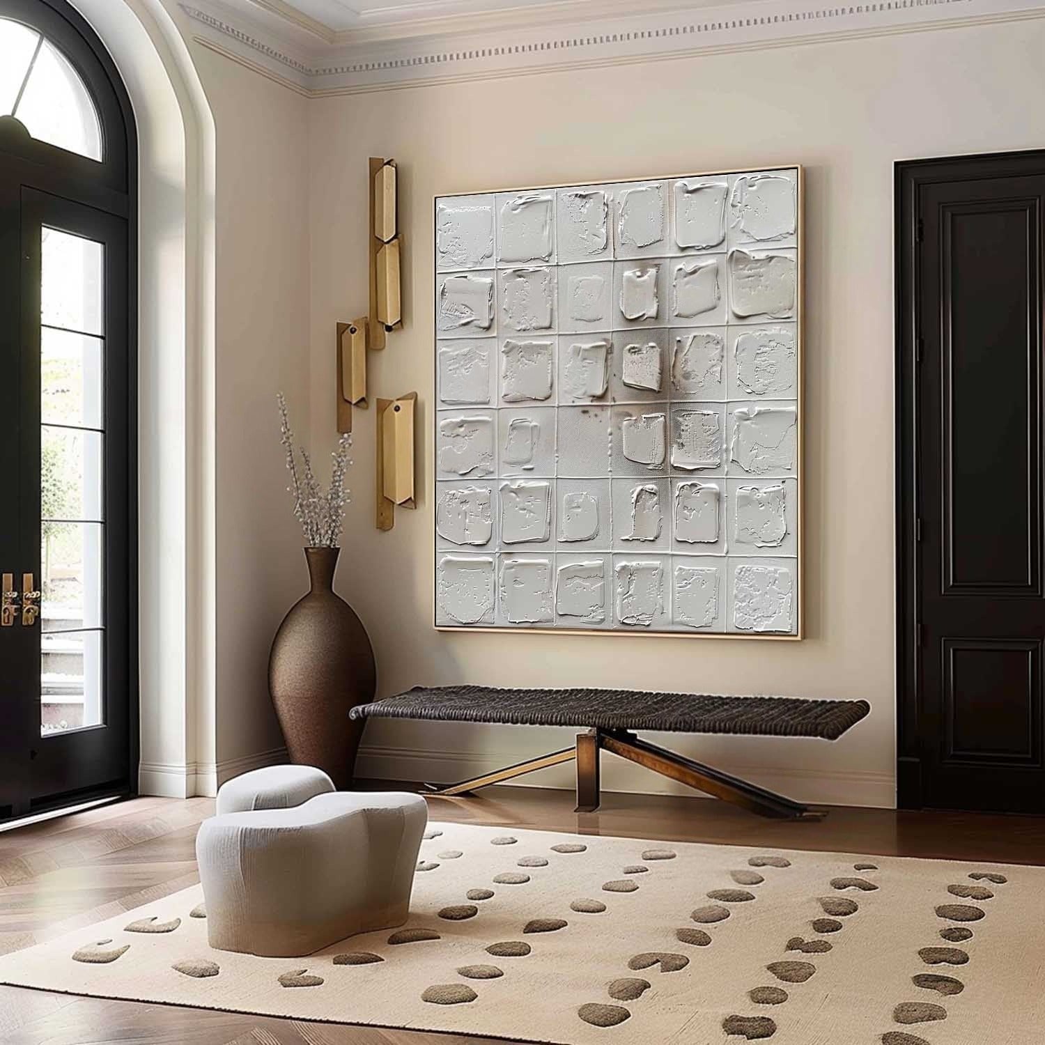 Wall Art Neutral Grid Textured Relief - Neutralighting