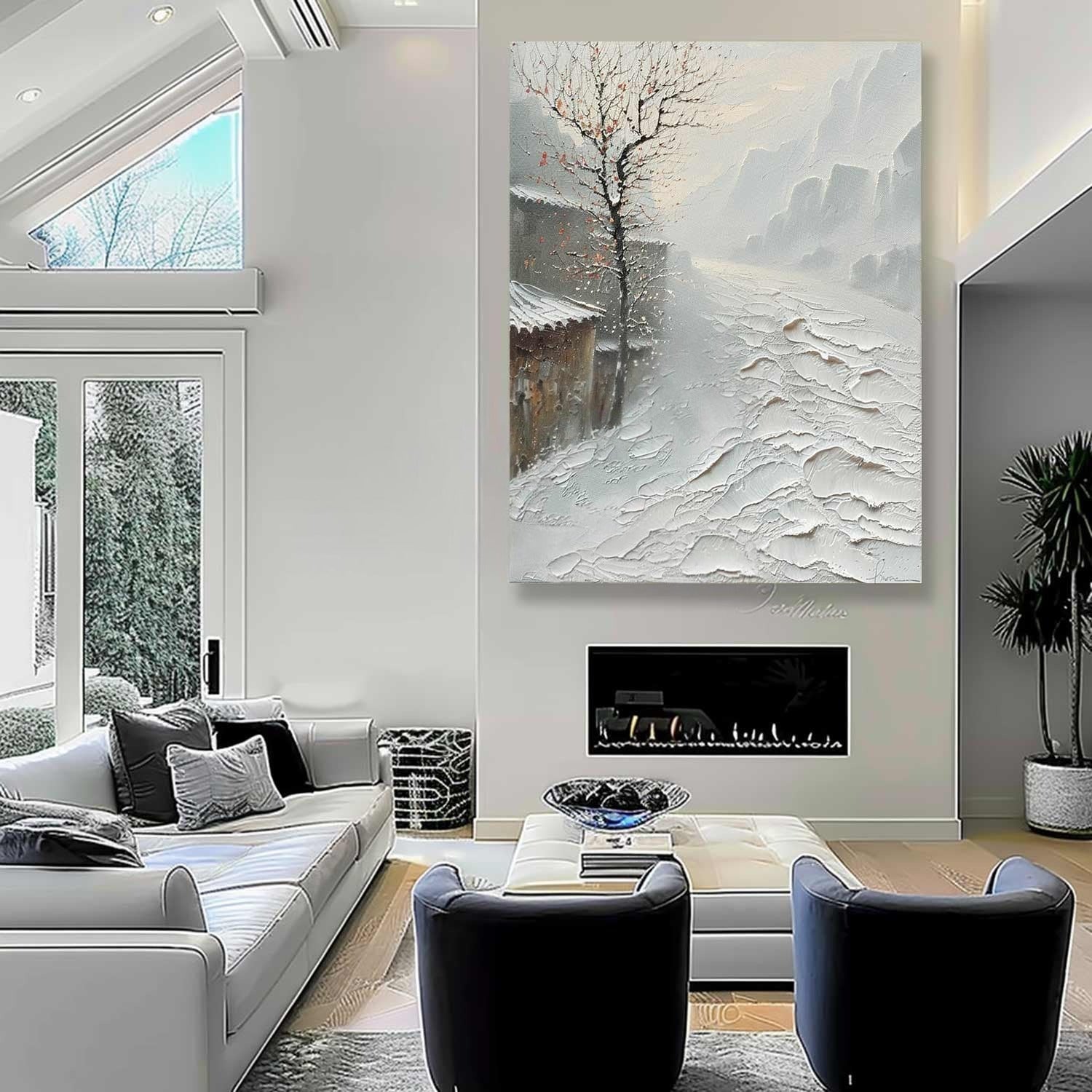Wall Art Impasto Winter Village Neutral - Neutralighting