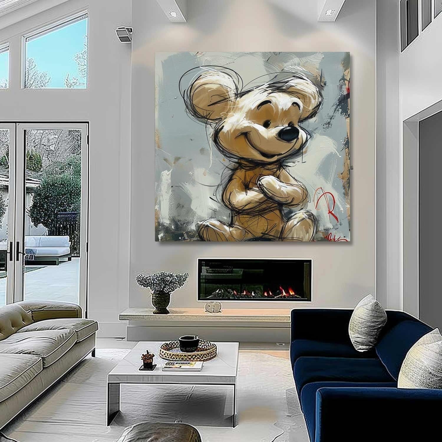 Wall Art Textured Cheerful Bear Hugging - Neutralighting