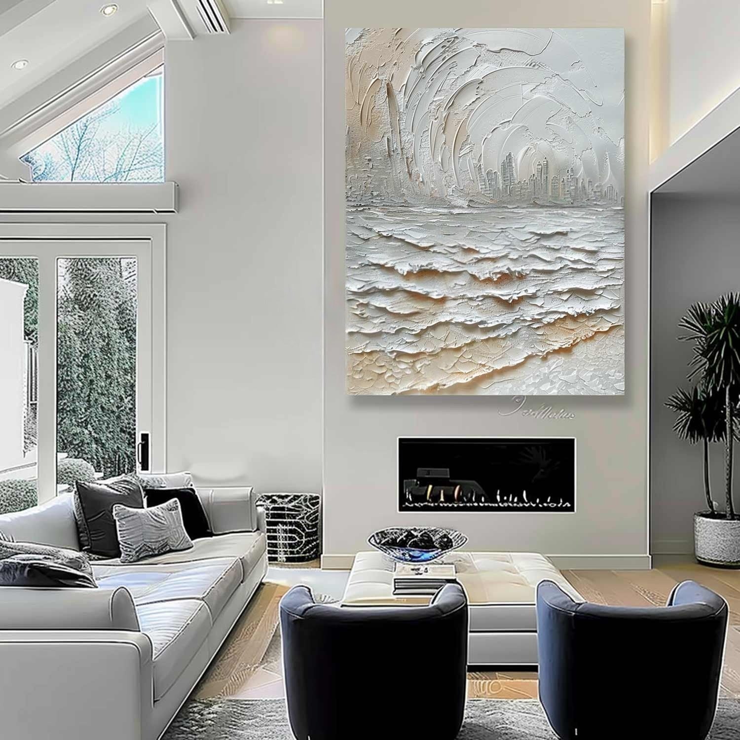 Wall Art Impasto Coastal Cityscape - Neutralighting
