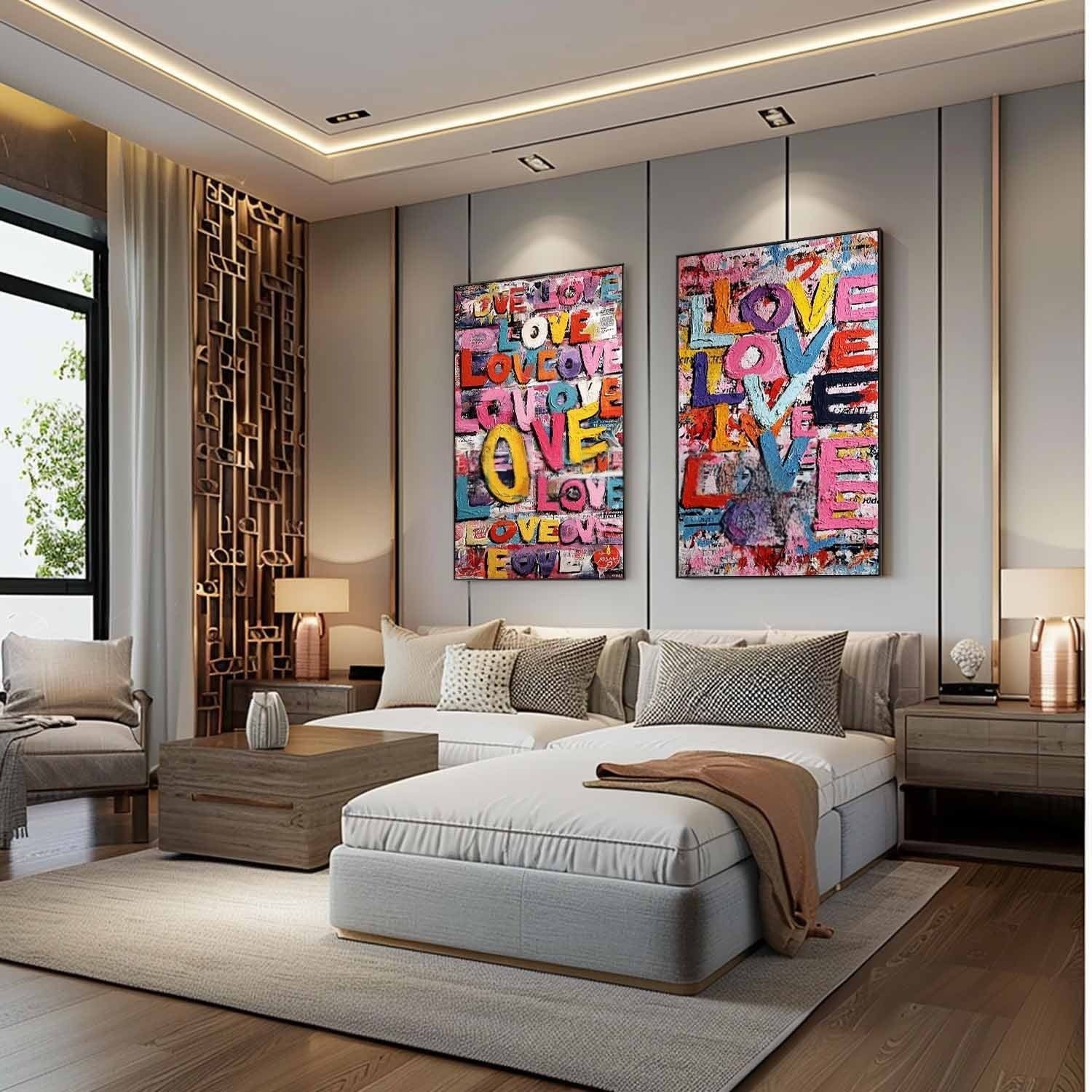 Graffiti Love Pop Art Diptych Impasto Painting - Neutralighting