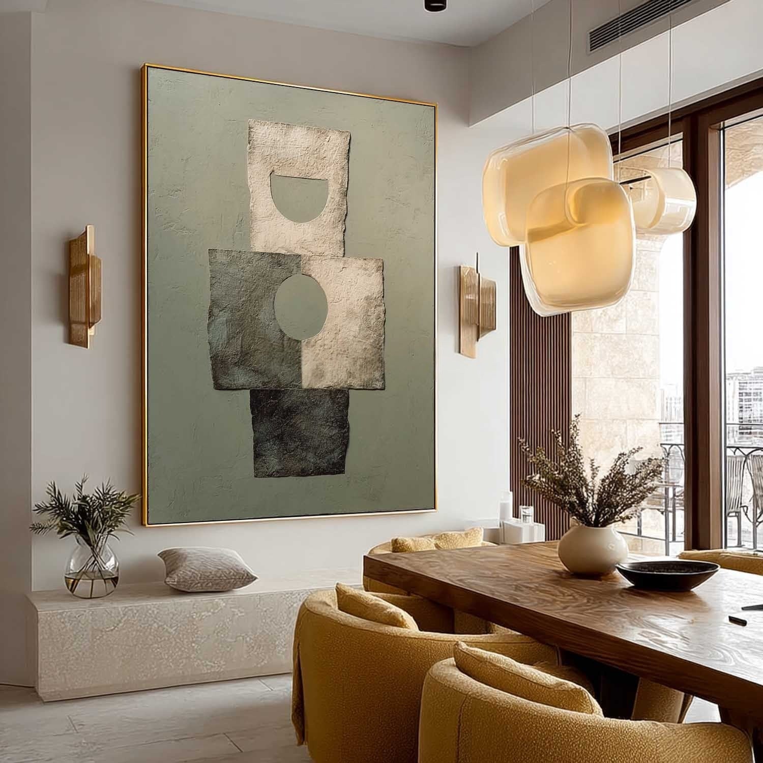 Wabi-Sabi Geometric Abstract Texture Painting - Neutralighting