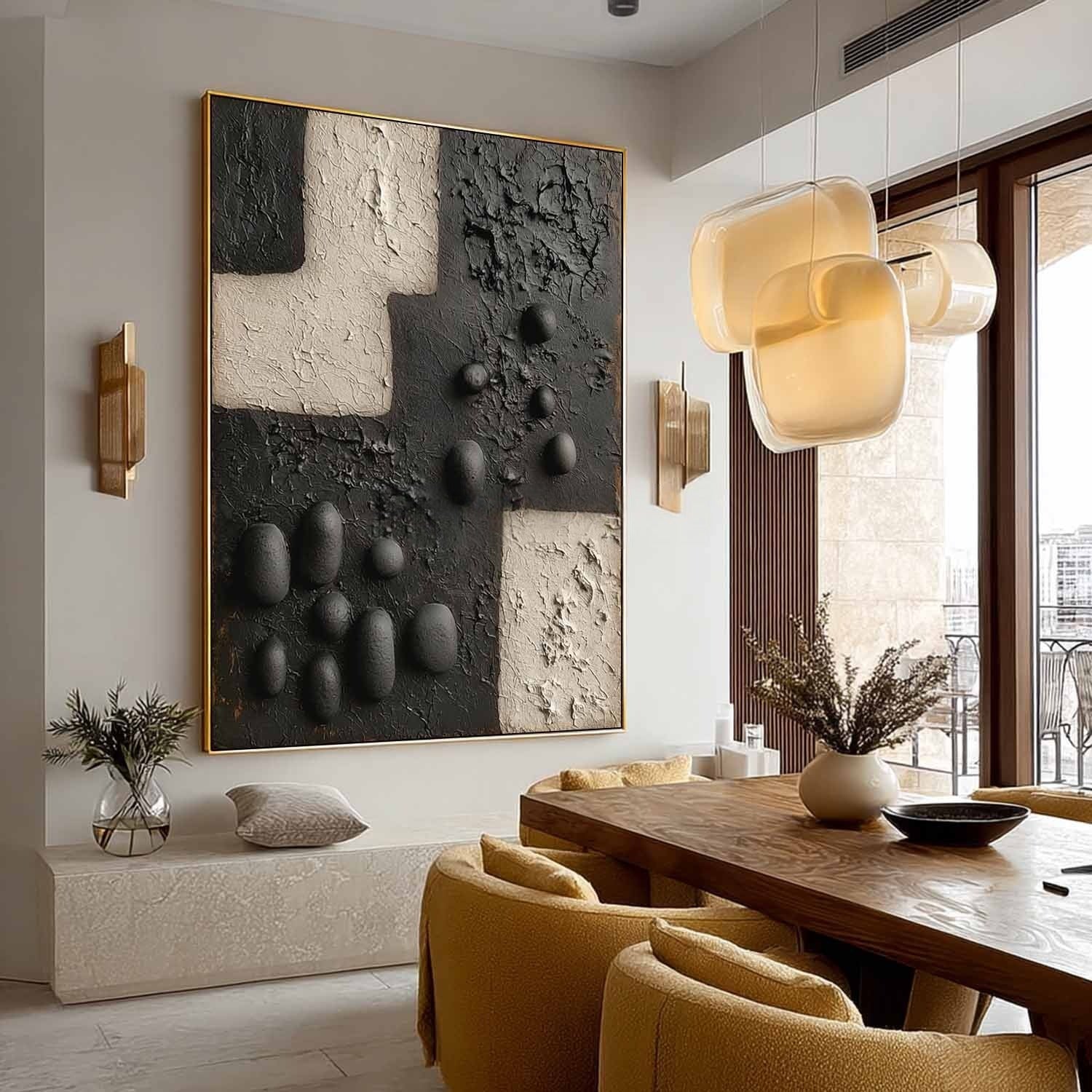 Wall Art Vertical 3D Geometric Pebble - Neutralighting