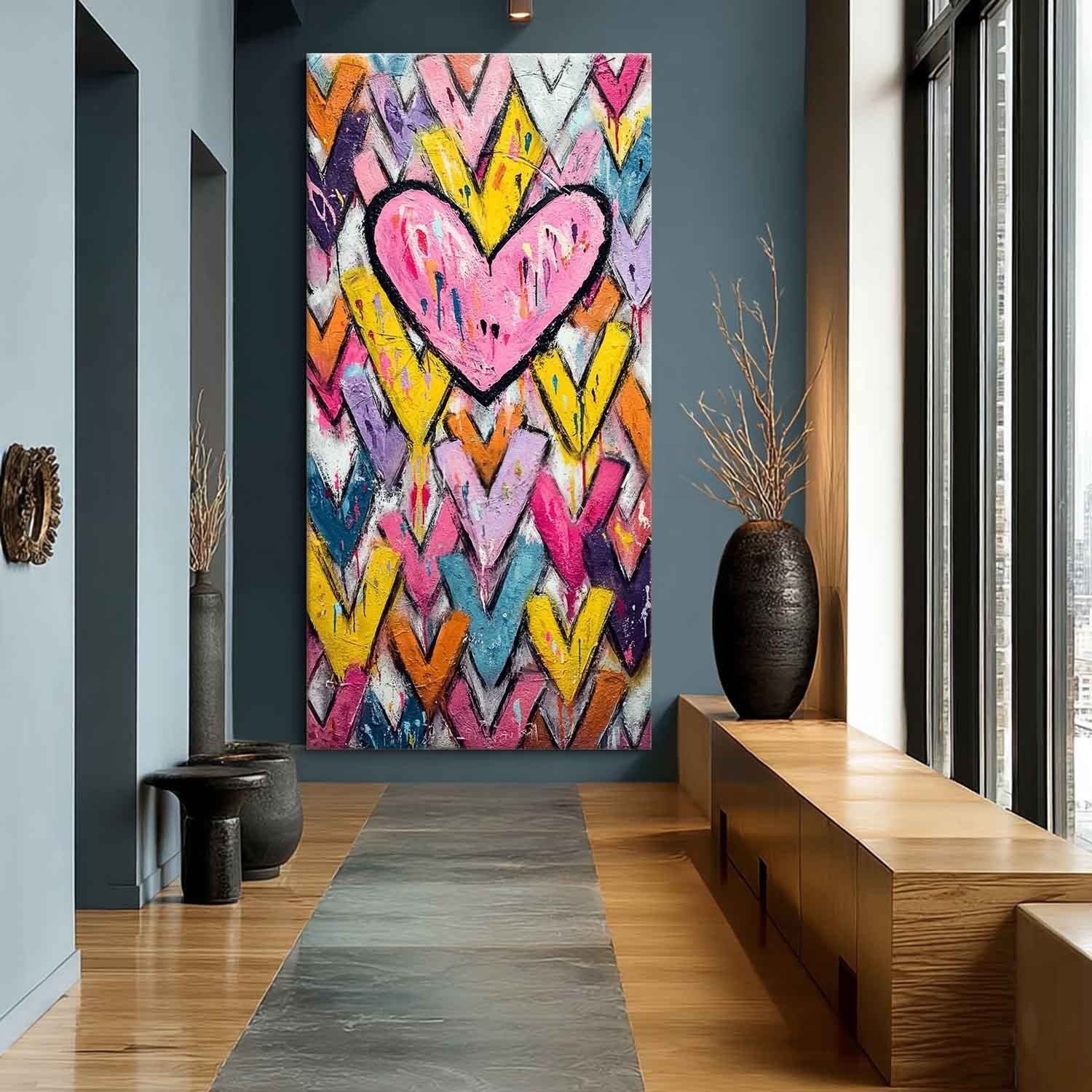 Wall Art Pop Art Pink Heart Colorful Chevron - Neutralighting