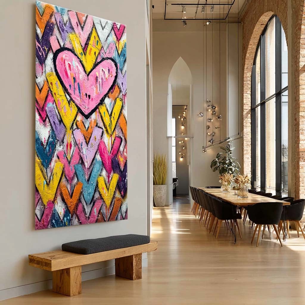 Wall Art Pop Art Pink Heart Colorful Chevron - Neutralighting