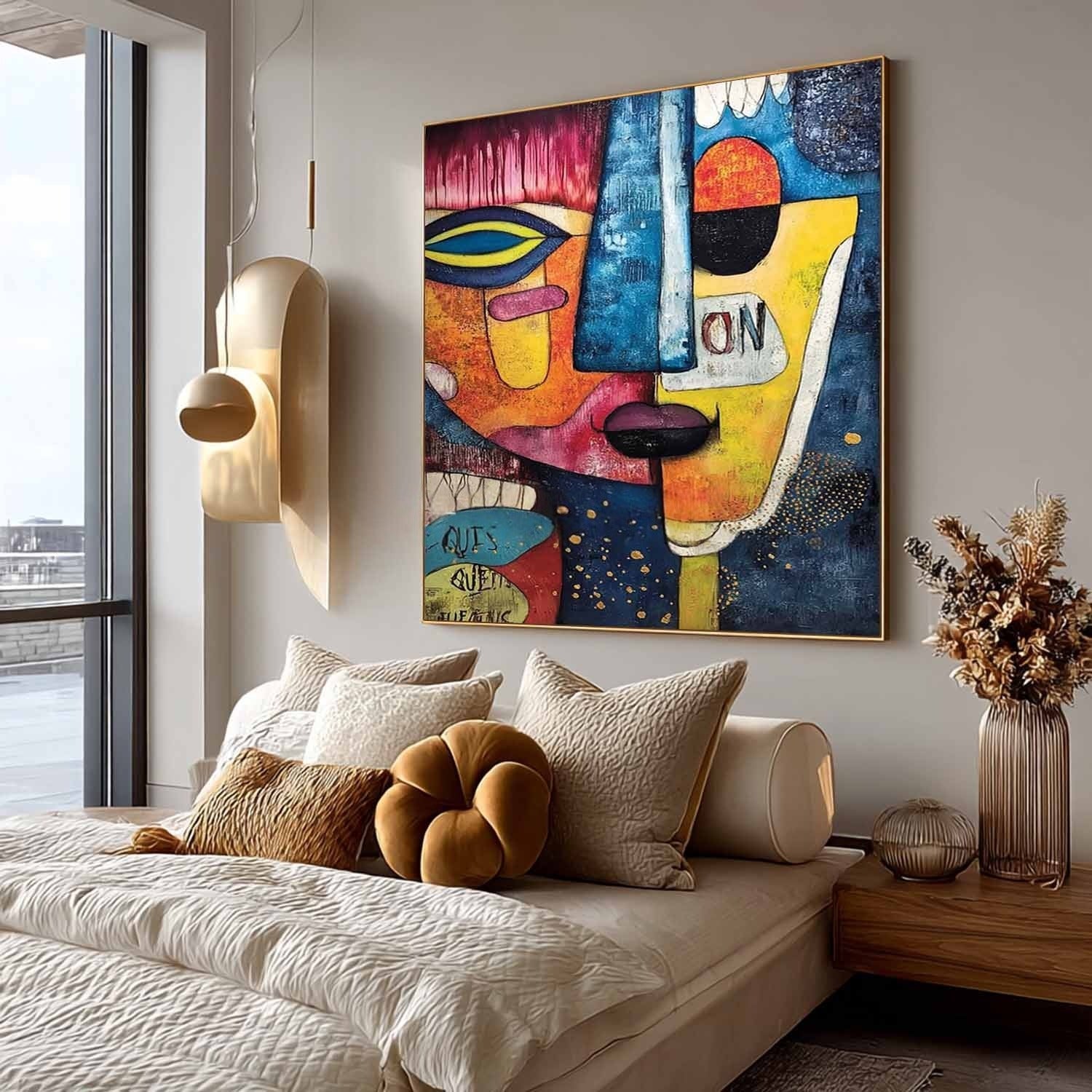 Wall Art Cubist Face Abstract Colorful - Neutralighting