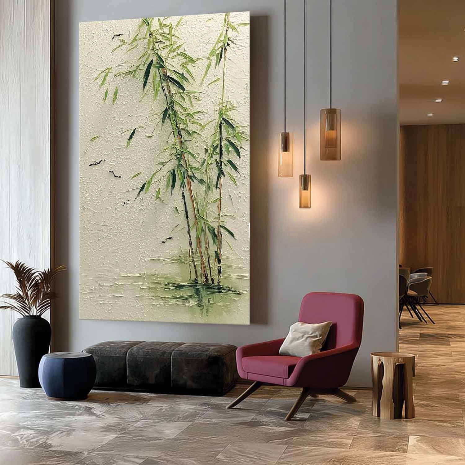 Oriental Weeping Bamboo 3D Impasto Painting - Neutralighting