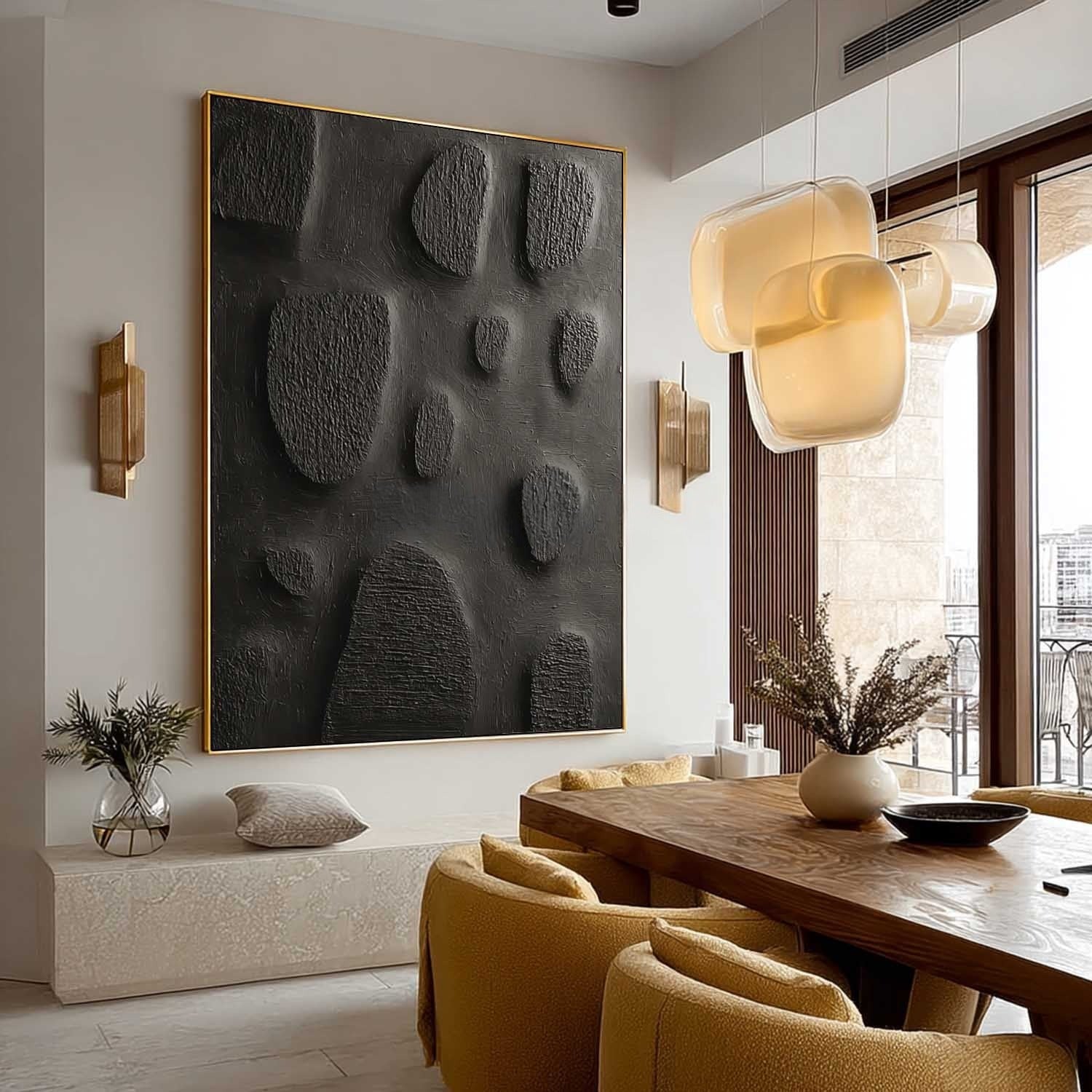 Black Minimalist Organic Texture Painting - Neutralighting