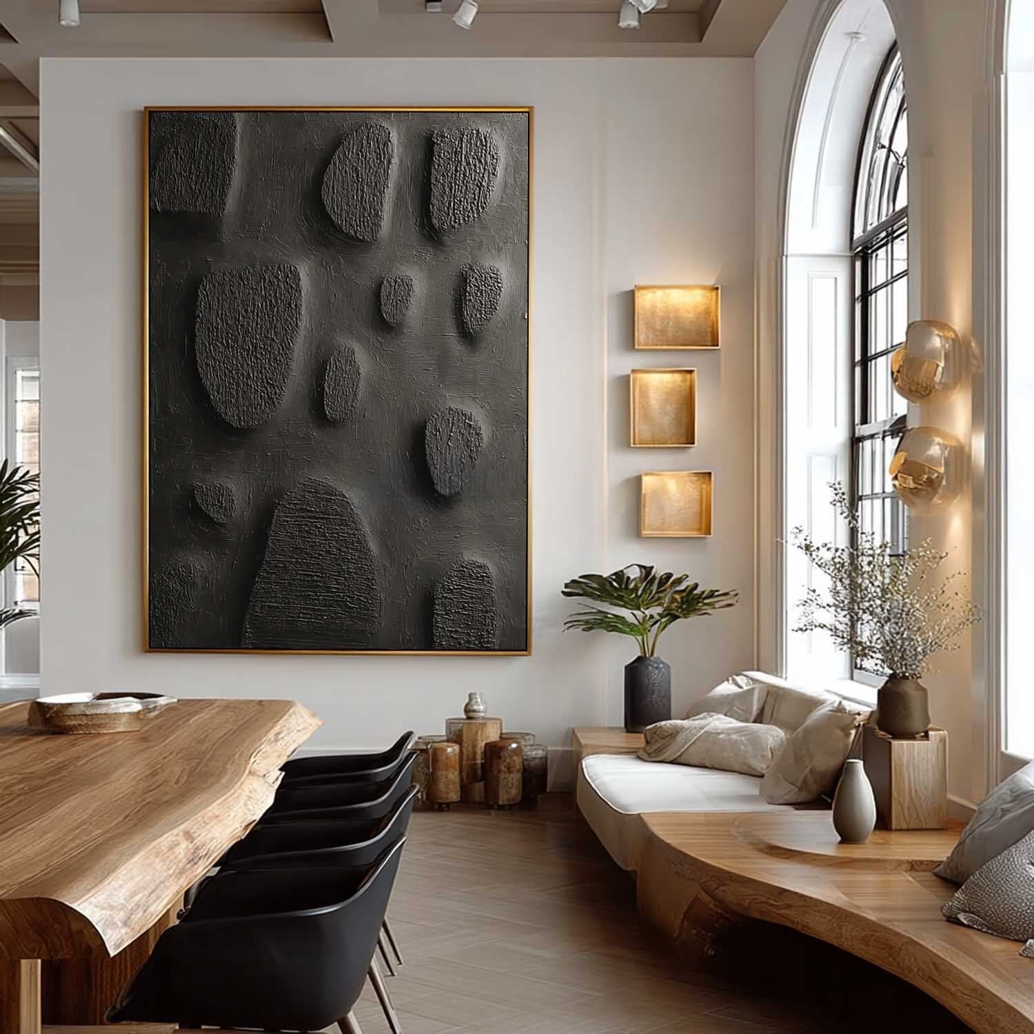 Black Minimalist Organic Texture Painting - Neutralighting