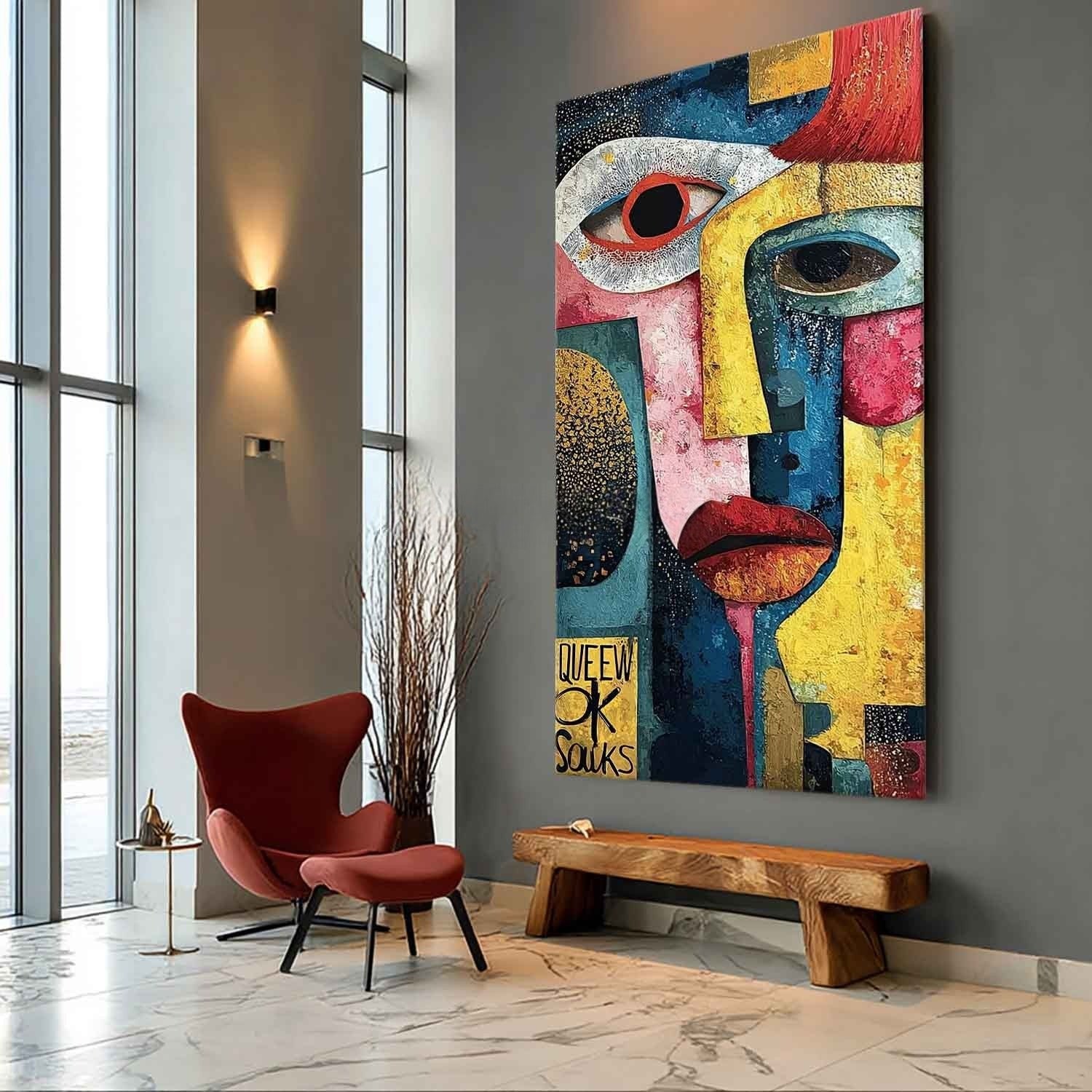 Cubist Abstract Dual Faces Painting - Neutralighting