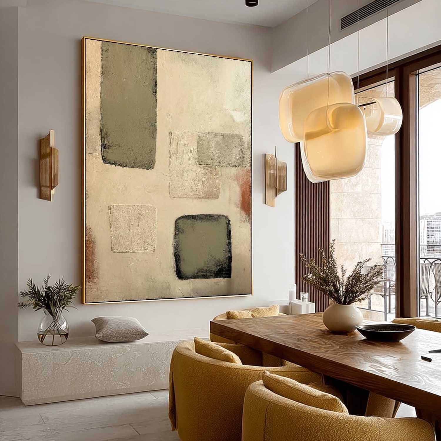 Wall Art Vertical Minimalist Abstract Geometric Scene Muted - Neutralighting