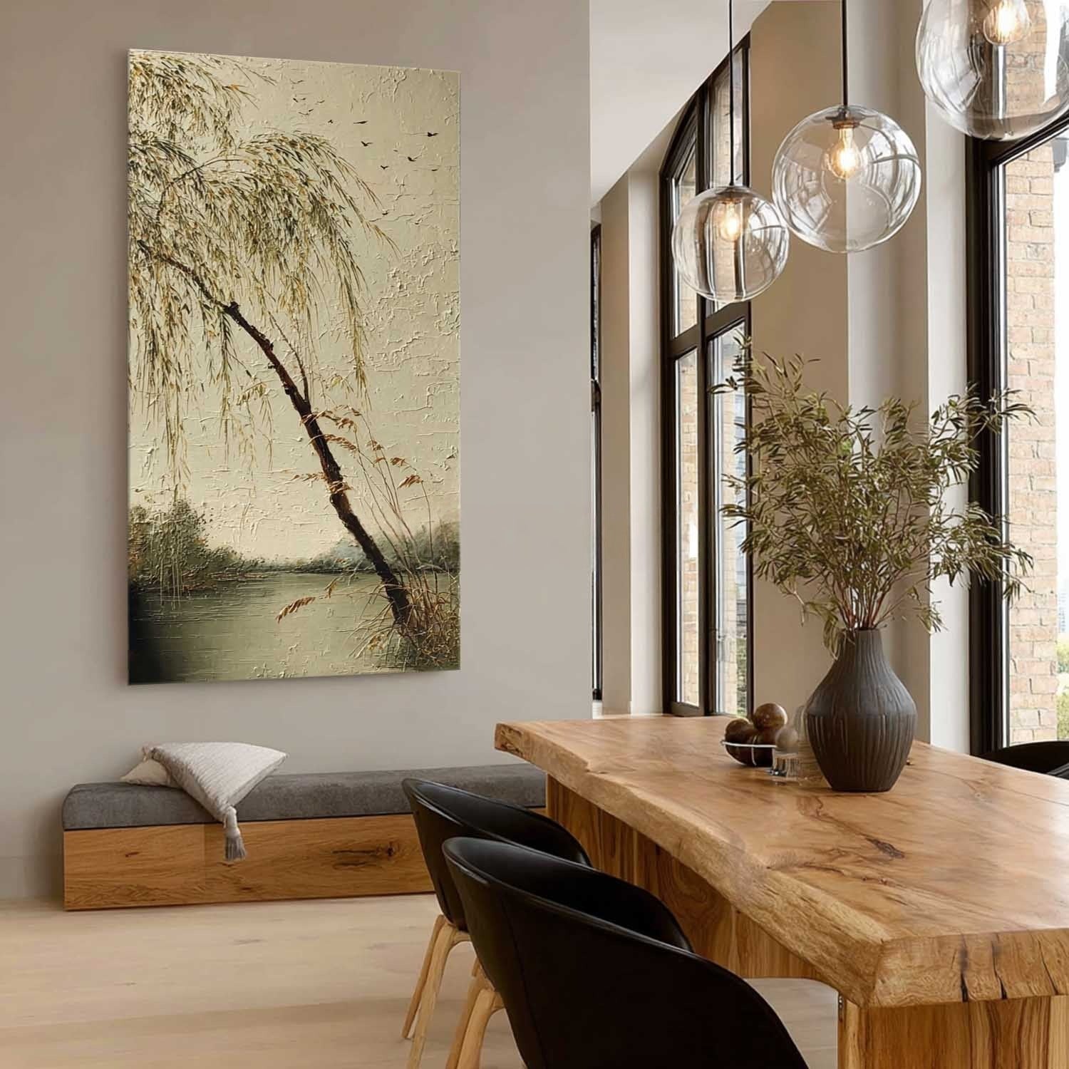 Serene Willow the Lake 3D Impasto Painting - Neutralighting