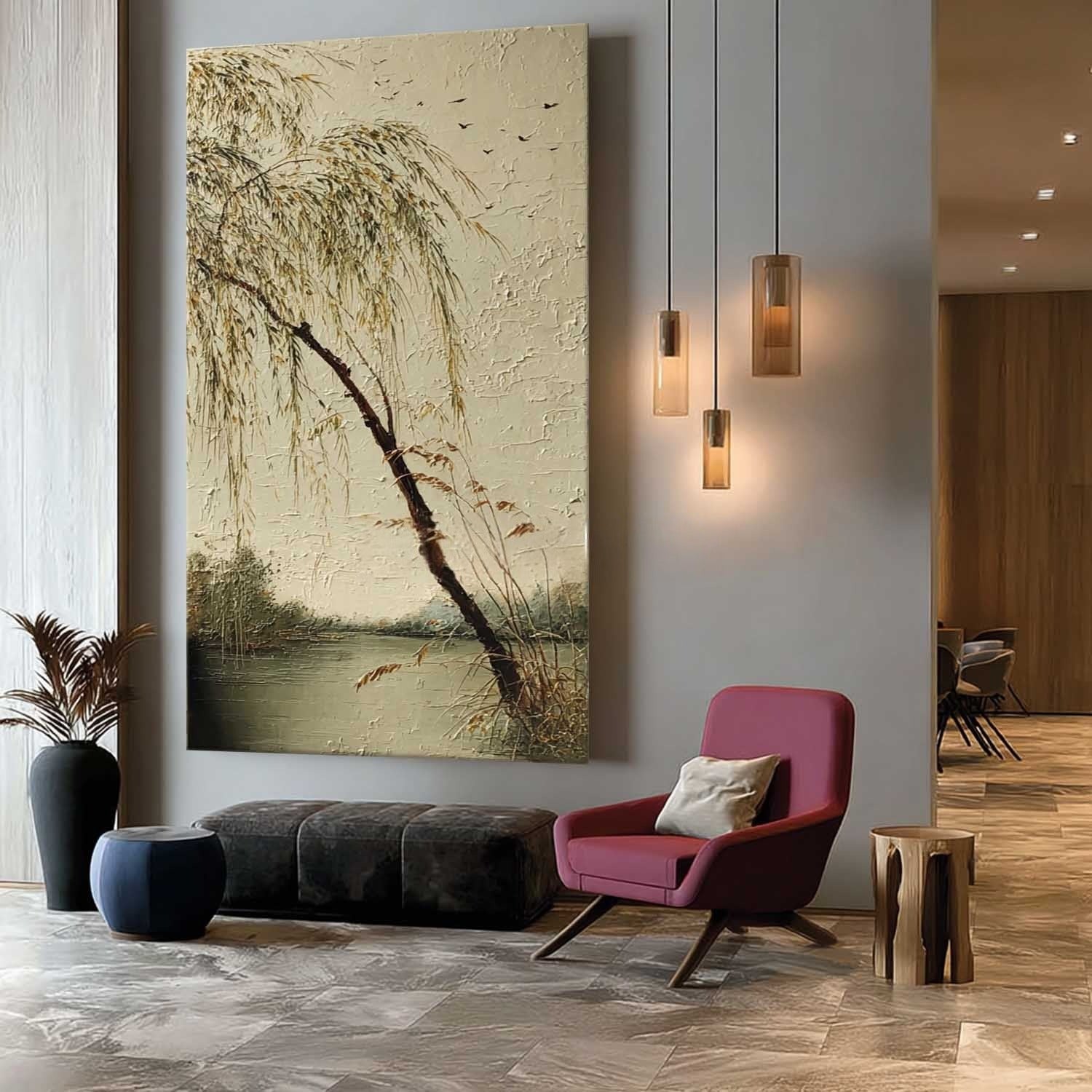 Serene Willow the Lake 3D Impasto Painting - Neutralighting