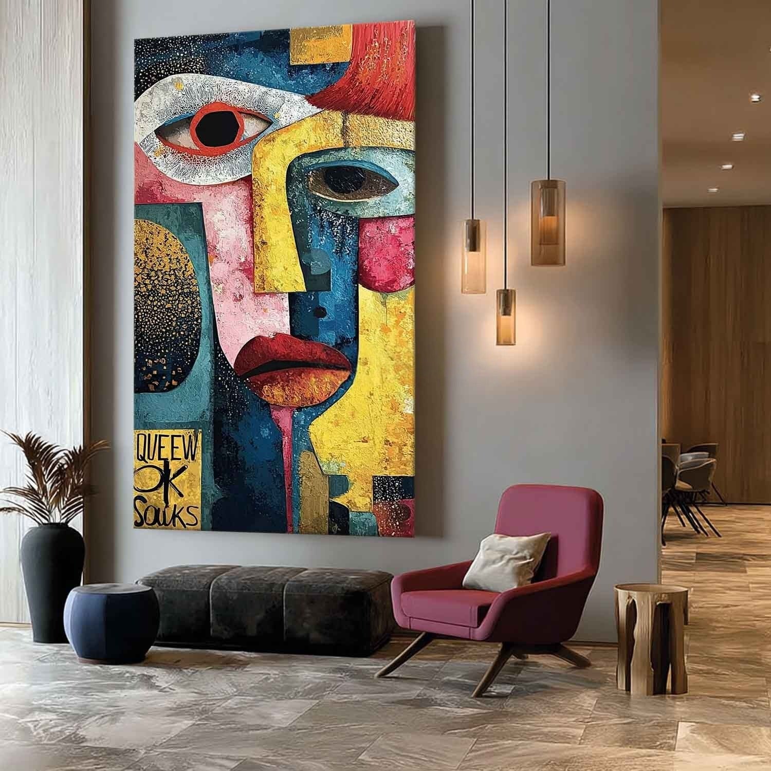 Cubist Abstract Dual Faces Painting - Neutralighting