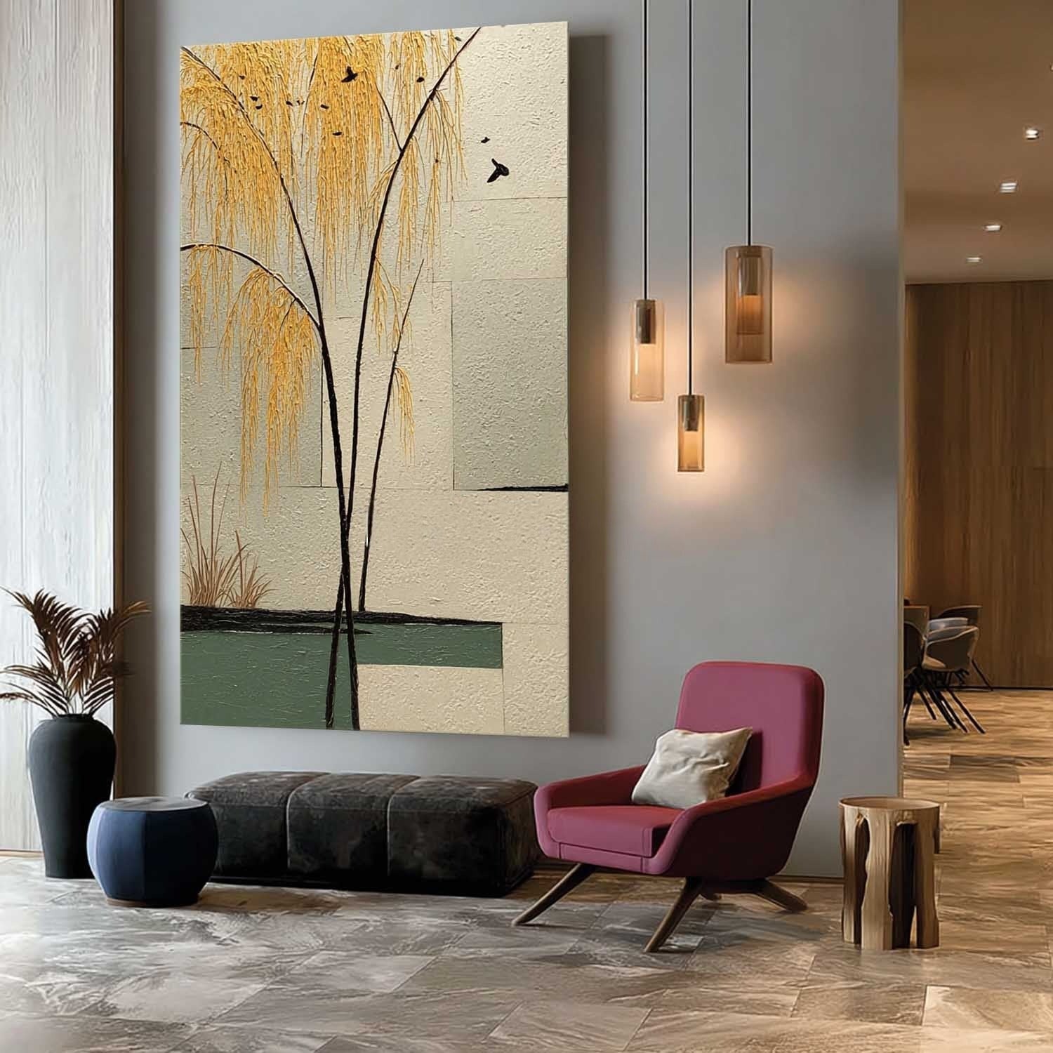 Wall Art Golden Willow Minimalist Oriental - Neutralighting