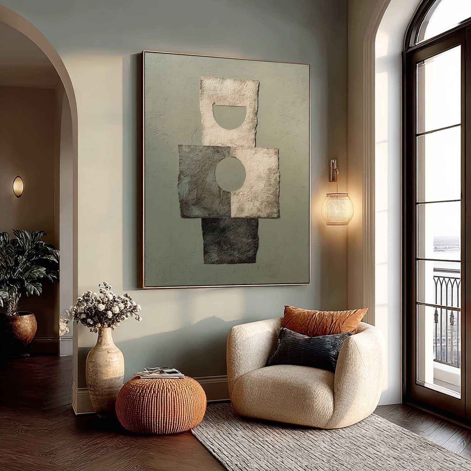 Wabi-Sabi Geometric Abstract Texture Painting - Neutralighting