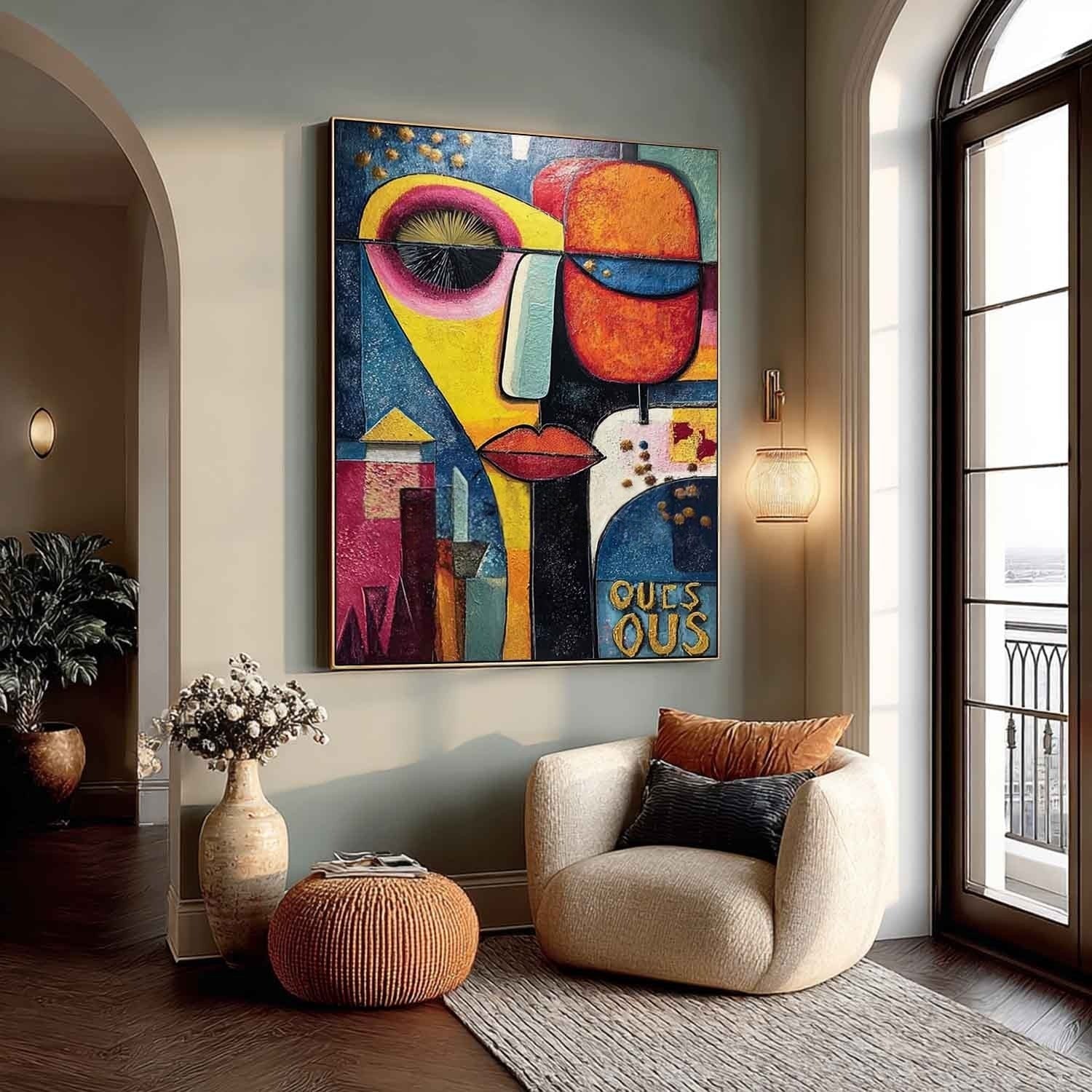 Cubist Abstract Dual Faces Painting - Neutralighting