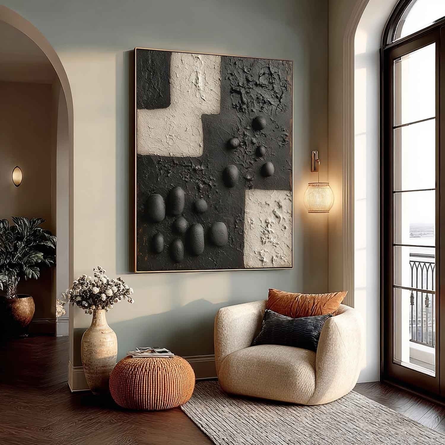 Wall Art Vertical 3D Geometric Pebble - Neutralighting