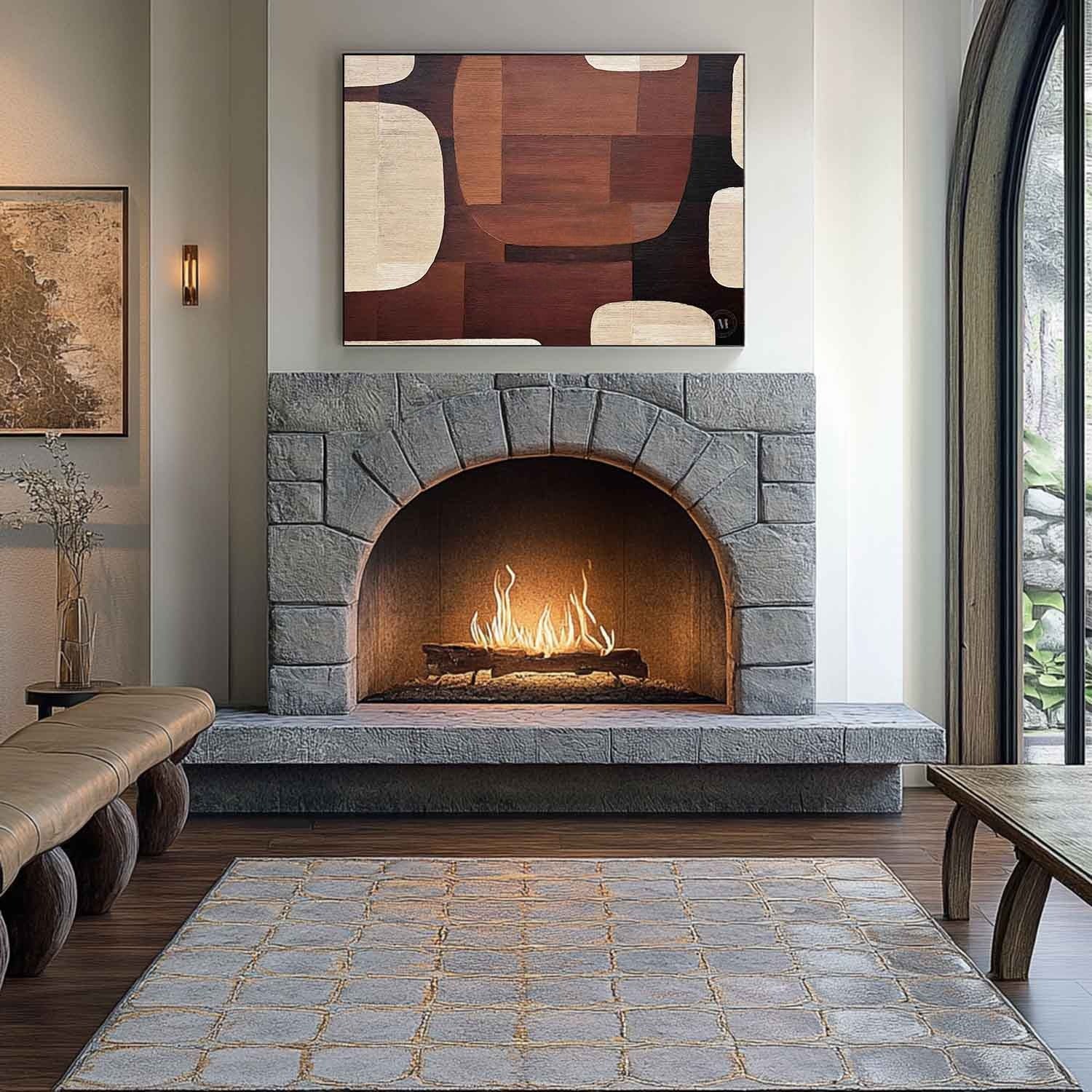 Wall Art Geometric Wood Grain Brown Beige - Neutralighting
